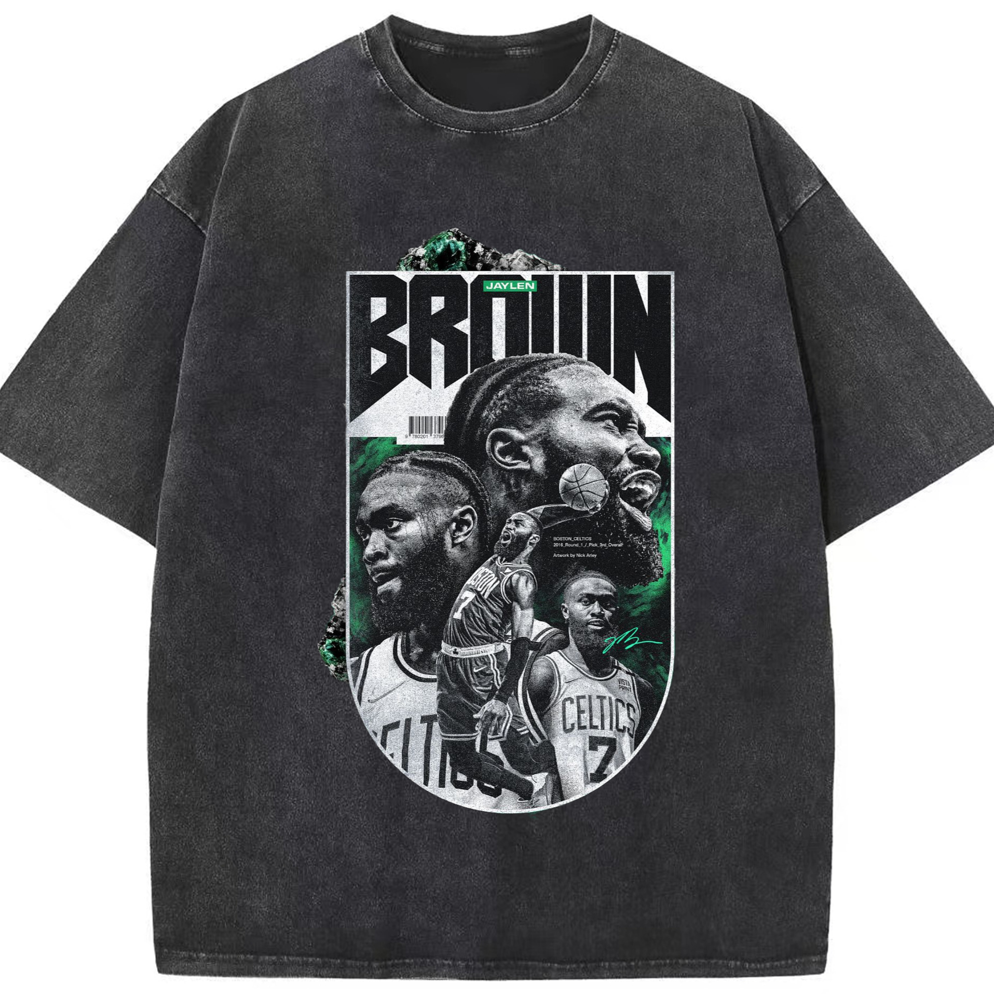 Jaylen Brown Celtics T-Shirt - Washed Vintage Look 230g Cotton Oversized T-Shirt With Front Heat Transfer Print – Soft, Lightweight, Stylish Fit – Comfortable Casual Wear For Sports & Everyday Use