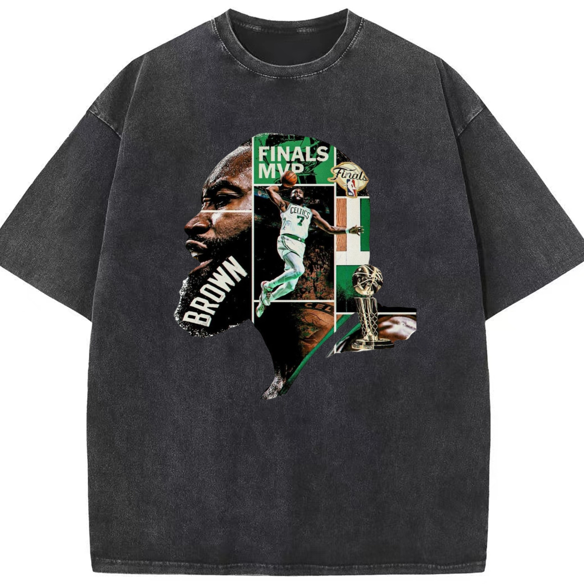 Jaylen Brown 2024 NBA FMVP T-Shirt - Washed Vintage Look 230g Cotton Oversized T-Shirt With Front Heat Transfer Print – Soft, Lightweight, Stylish Fit – Comfortable Casual Wear For Sports & Everyday Use