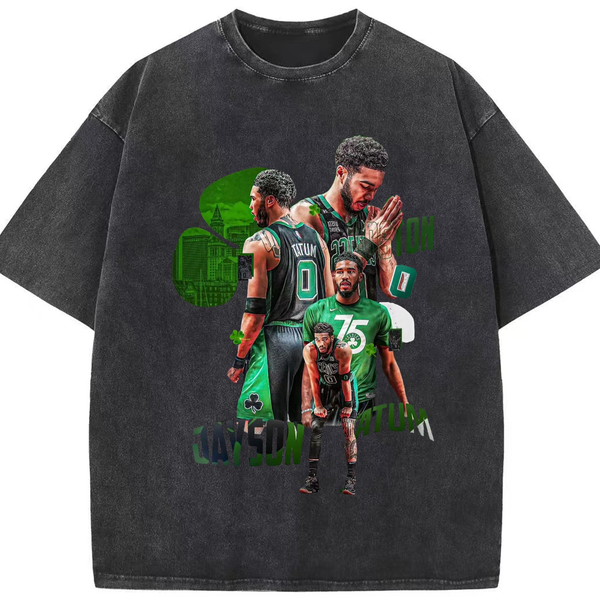 Jayson Tatum Graphic T-shirt - Washed Vintage Look 230g Cotton Oversized T-Shirt With Front Heat Transfer Print – Soft, Lightweight, Stylish Fit – Comfortable Casual Wear For Sports & Everyday Use