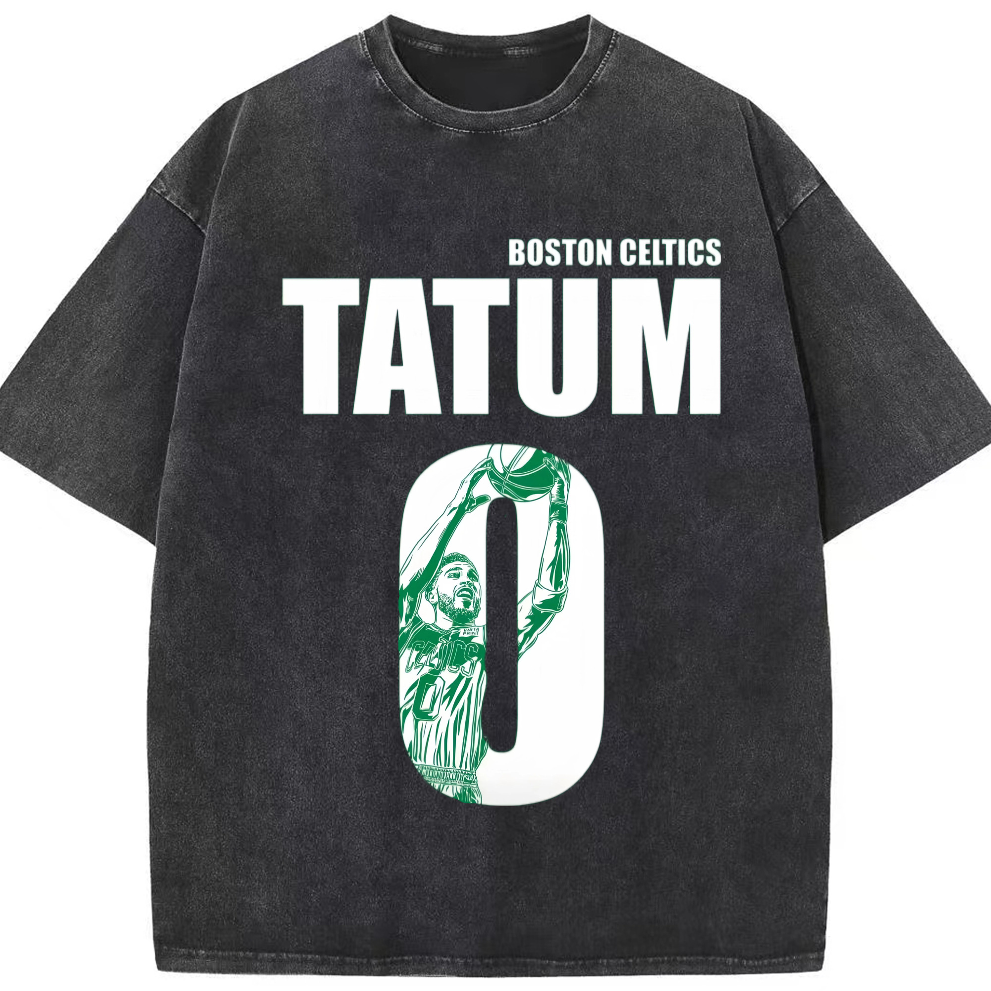 Jayson Tatum #0 Celtics T-shirt - Washed Vintage Look 230g Cotton Oversized T-Shirt With Front Heat Transfer Print – Soft, Lightweight, Stylish Fit – Comfortable Casual Wear For Sports & Everyday Use