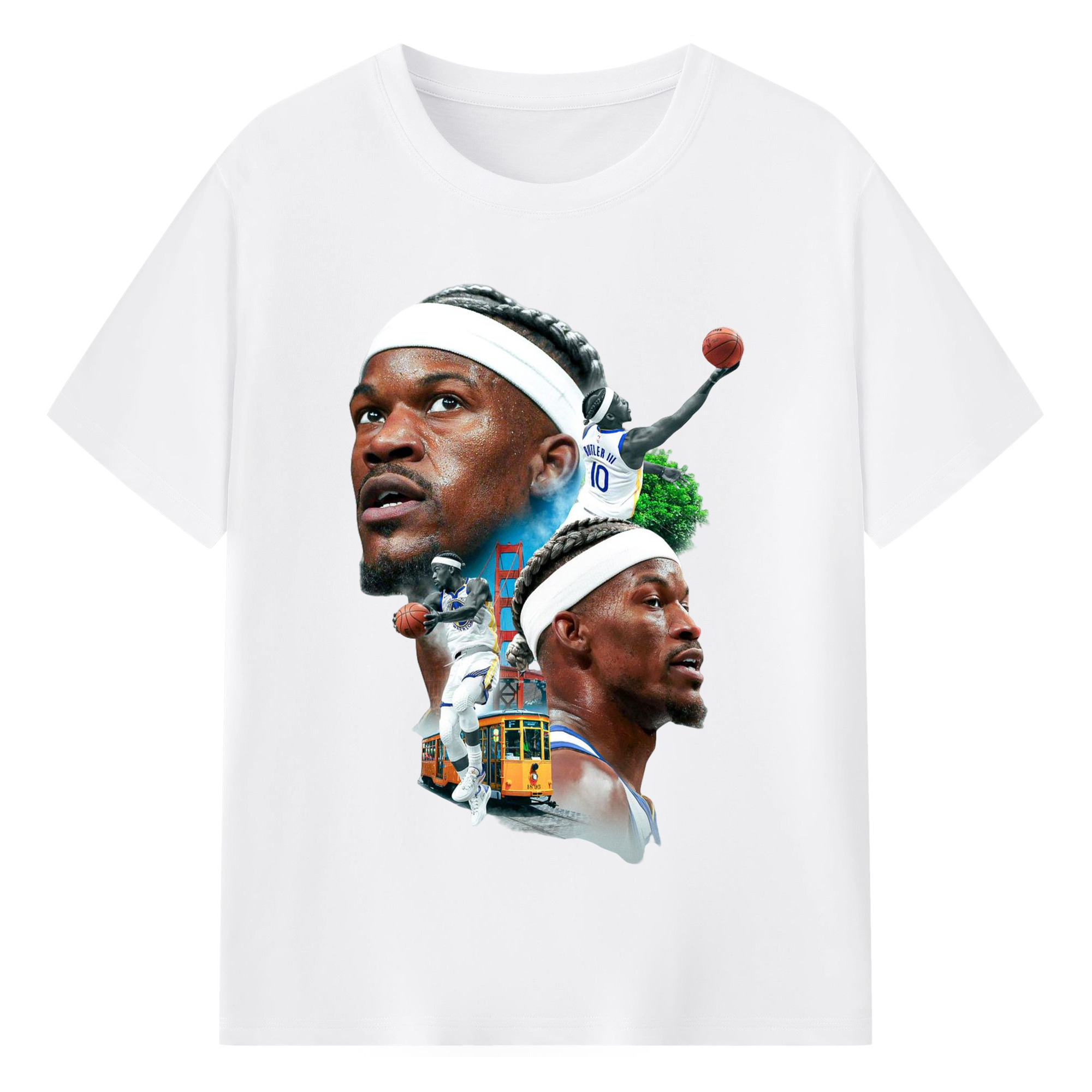 Jimmy butler warriors Collage graphic T‑Shirt - 180g Cotton T-Shirt With Front Heat Transfer Print – Soft, Lightweight, Fitted Design – Comfortable Casual Wear For Sports & Everyday Use