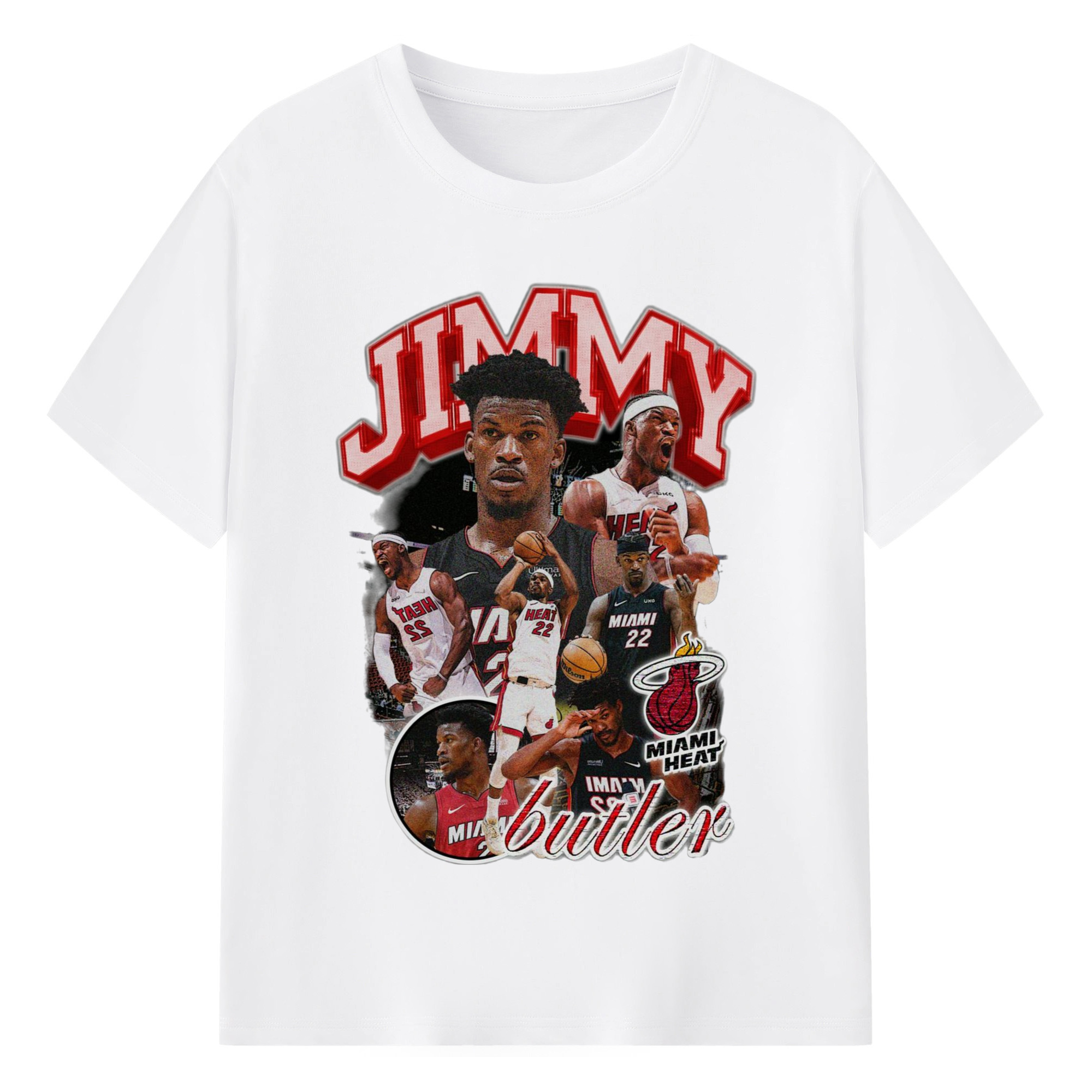 Playoff Jimmy miami heat Retro StyleTee - 180g Cotton T-Shirt With Front Heat Transfer Print – Soft, Lightweight, Fitted Design – Comfortable Casual Wear For Sports & Everyday Use