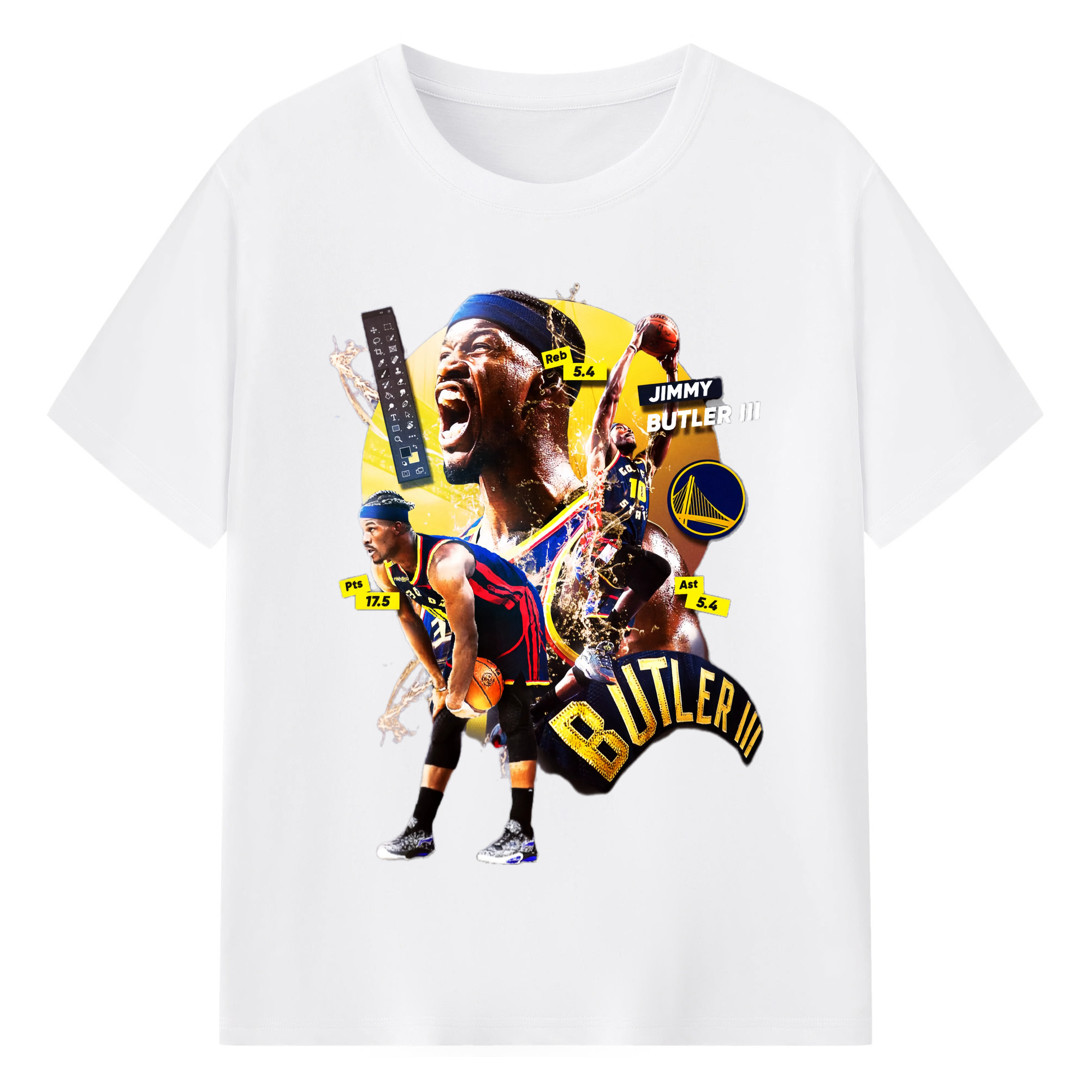 Jimmy Butler warriors Collage graphic tee - 180g Cotton T-Shirt With Front Heat Transfer Print – Soft, Lightweight, Fitted Design – Comfortable Casual Wear For Sports & Everyday Use