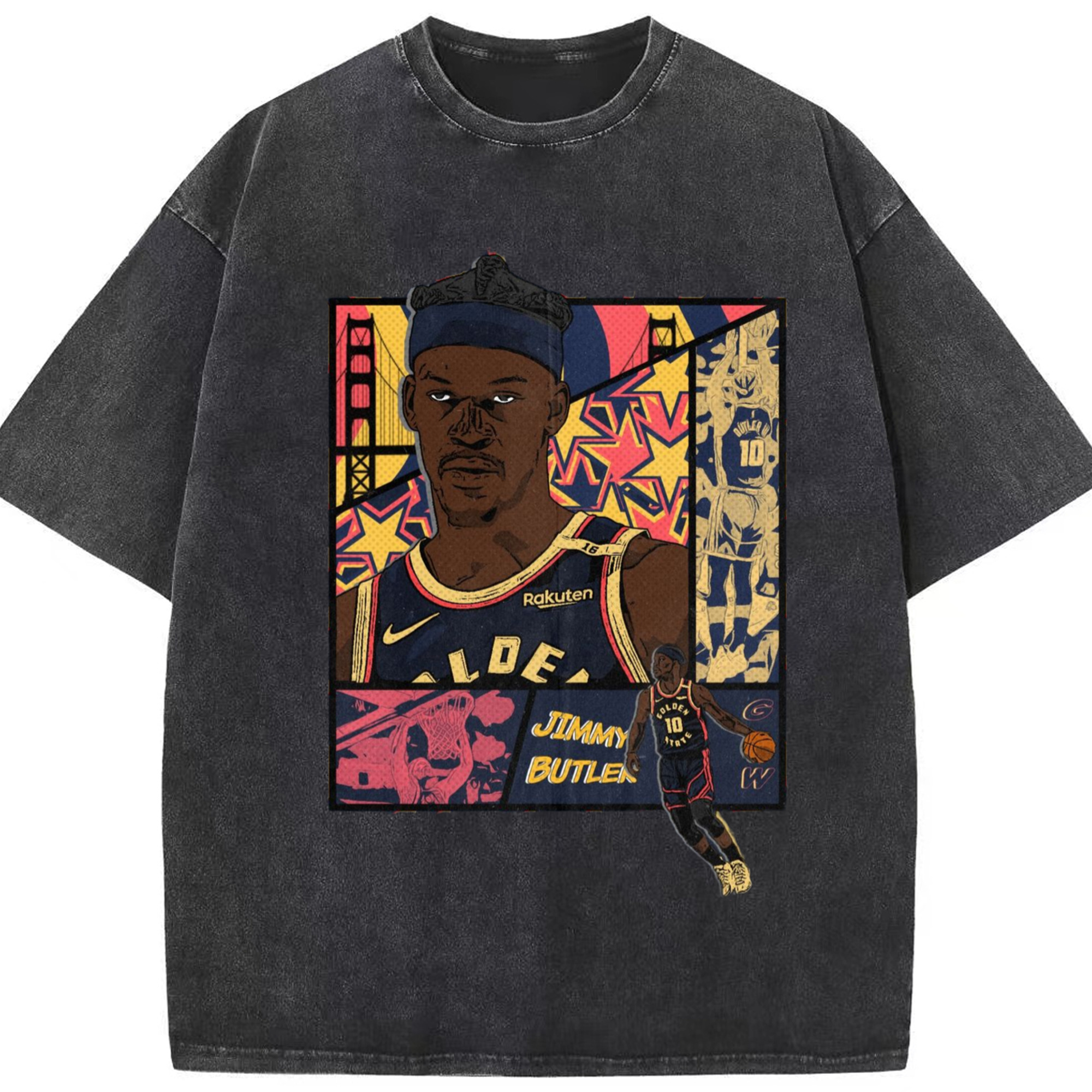 Jimmy butler warriors Cartoon style graphic T‑Shirt - Washed Vintage Look 230g Cotton Oversized T-Shirt With Front Heat Transfer Print – Soft, Lightweight, Stylish Fit – Comfortable Casual Wear For Sports & Everyday Use