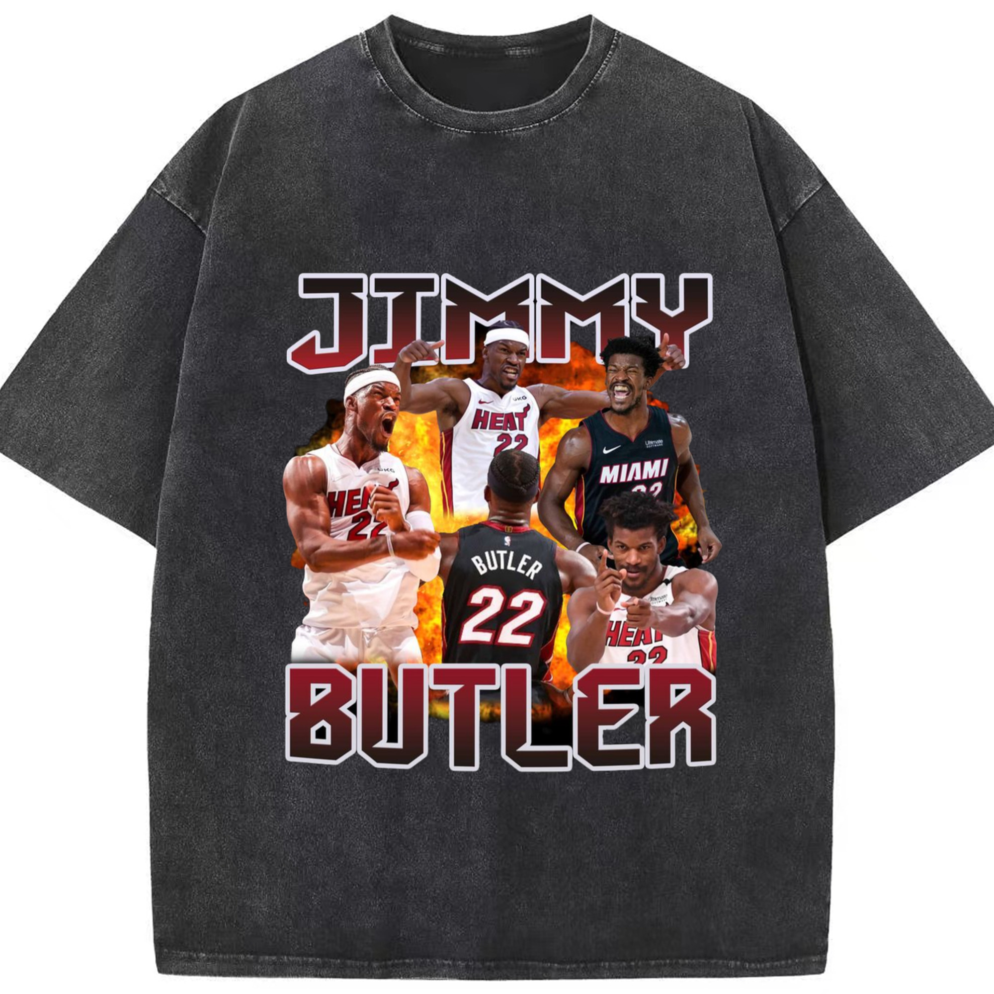 Jimmy butler miami heat #22 T-shirt - Washed Vintage Look 230g Cotton Oversized T-Shirt With Front Heat Transfer Print – Soft, Lightweight, Stylish Fit – Comfortable Casual Wear For Sports & Everyday Use