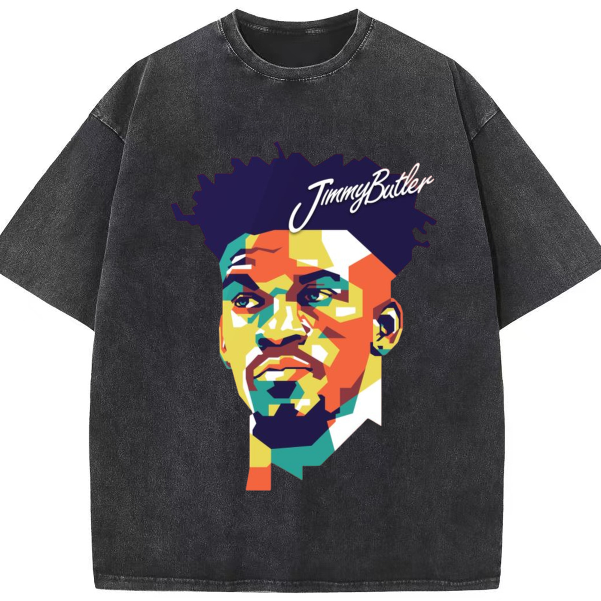 Jimmy butler Painted head portrait T‑Shirt - Washed Vintage Look 230g Cotton Oversized T-Shirt With Front Heat Transfer Print – Soft, Lightweight, Stylish Fit – Comfortable Casual Wear For Sports & Everyday Use