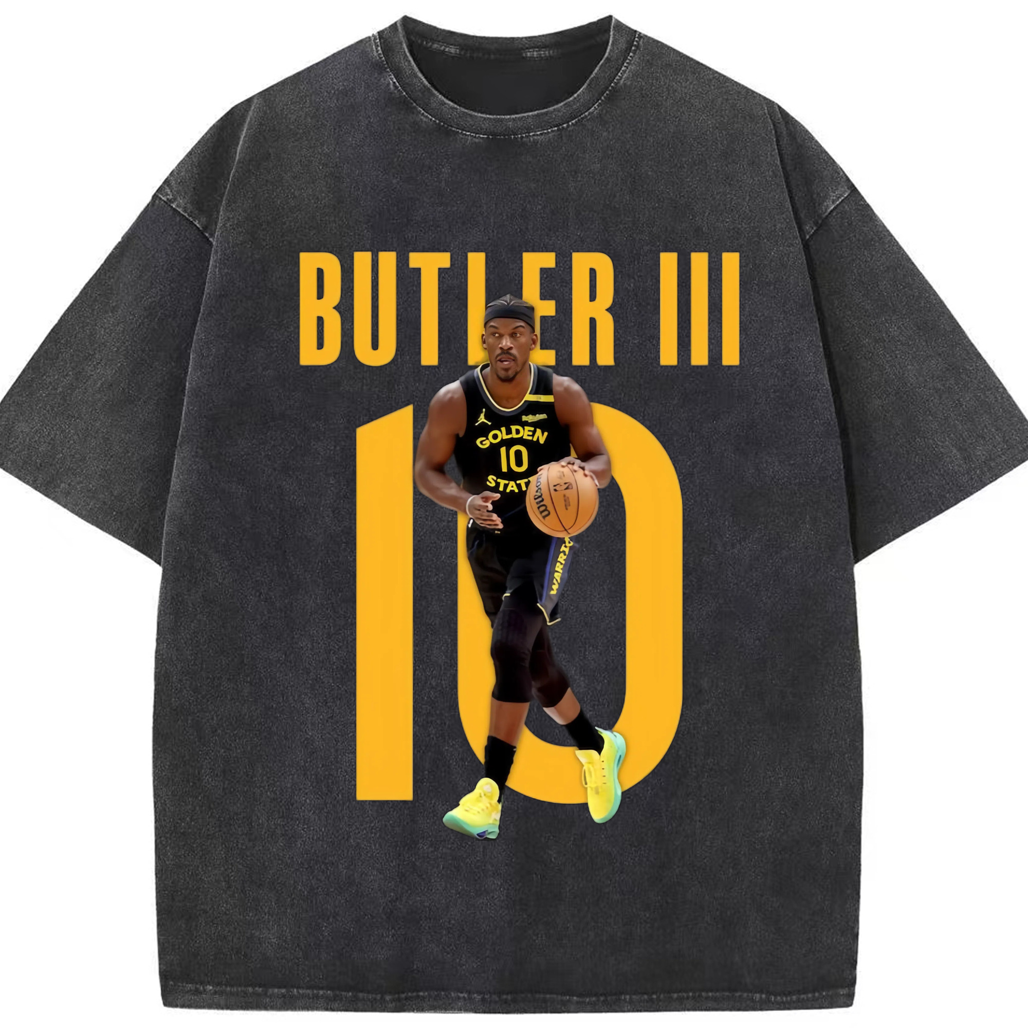 Jimmy butler warriors #10 T-shirt - Washed Vintage Look 230g Cotton Oversized T-Shirt With Front Heat Transfer Print – Soft, Lightweight, Stylish Fit – Comfortable Casual Wear For Sports & Everyday Use