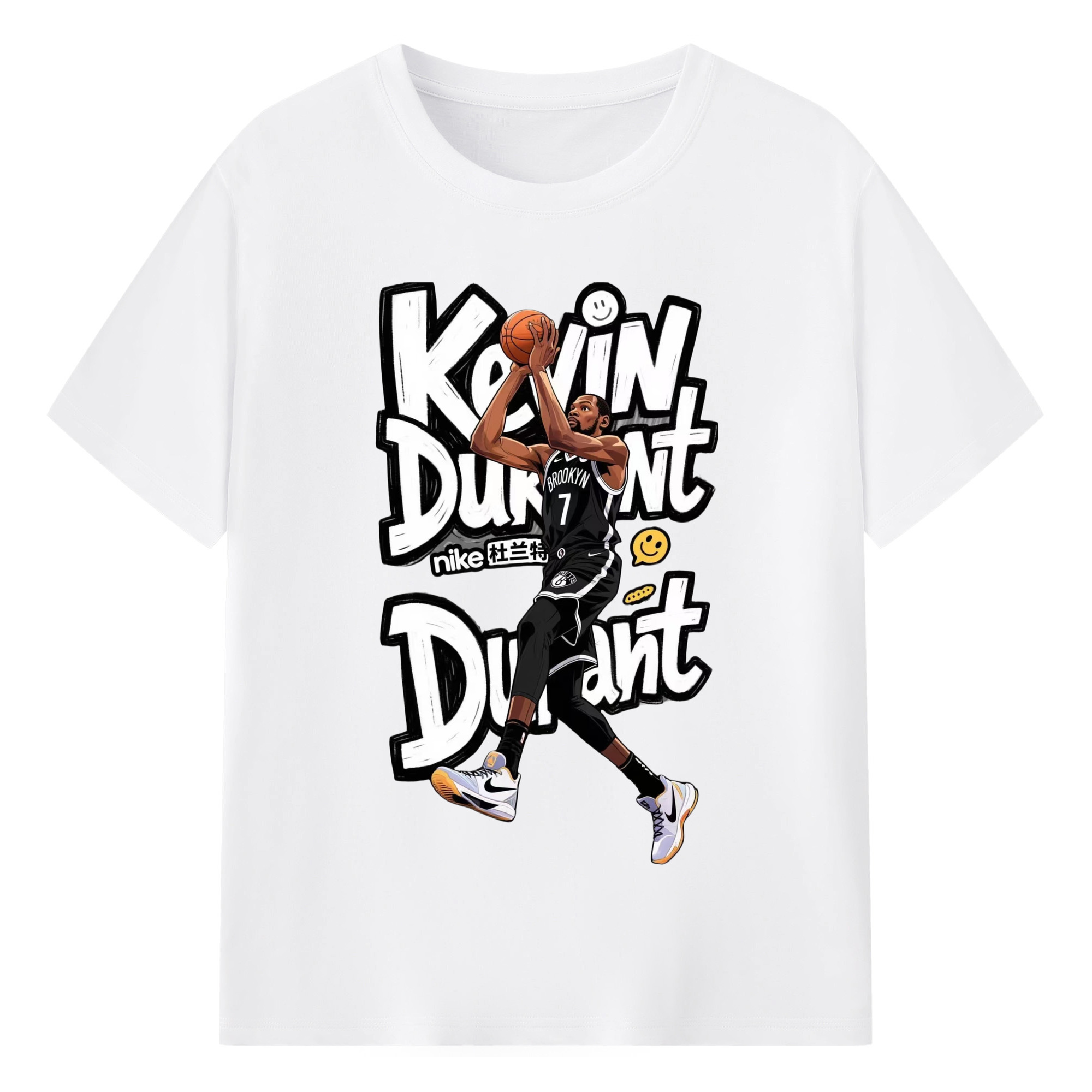 Kevin Durant Nets Cartoon style T‑shirt - 180g Cotton T-Shirt With Front Heat Transfer Print – Soft, Lightweight, Fitted Design – Comfortable Casual Wear For Sports & Everyday Use