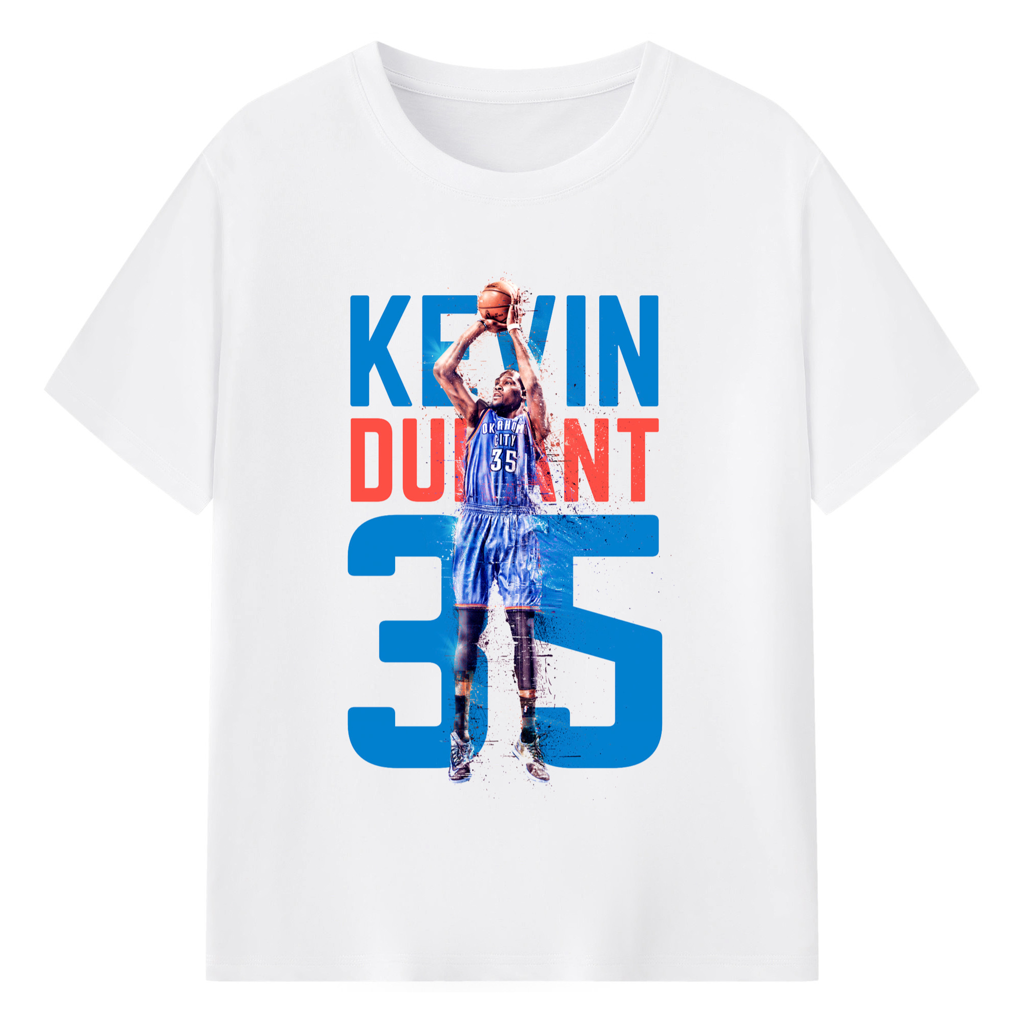 Kevin Durant OKC #35 T‑shirt - 180g Cotton T-Shirt With Front Heat Transfer Print – Soft, Lightweight, Fitted Design – Comfortable Casual Wear For Sports & Everyday Use