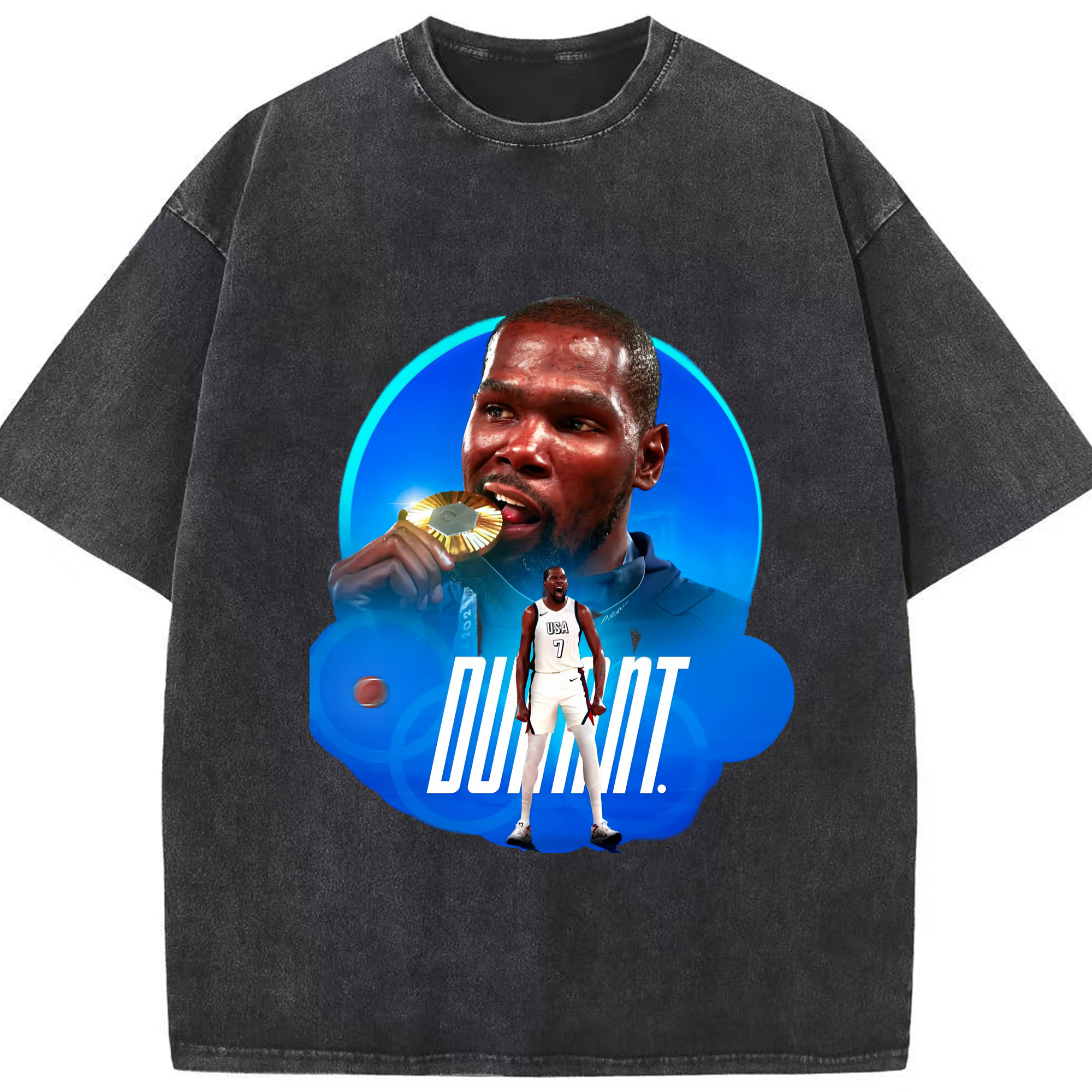 Kevin Durant usa graphic T‑Shirt - Washed Vintage Look 230g Cotton Oversized T-Shirt With Front Heat Transfer Print – Soft, Lightweight, Stylish Fit – Comfortable Casual Wear For Sports & Everyday Use