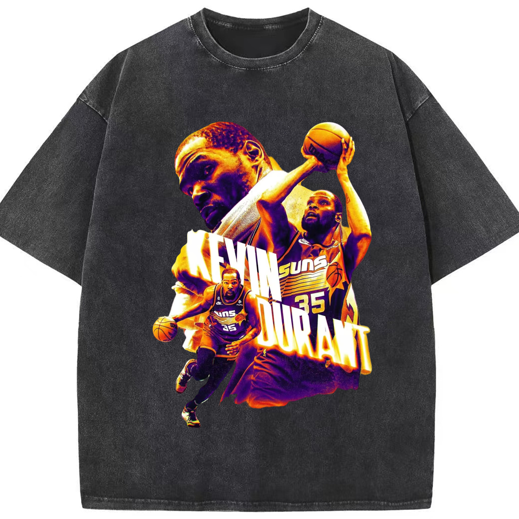 Kevin Durant suns #7 T‑shirt - Washed Vintage Look 230g Cotton Oversized T-Shirt With Front Heat Transfer Print – Soft, Lightweight, Stylish Fit – Comfortable Casual Wear For Sports & Everyday Use