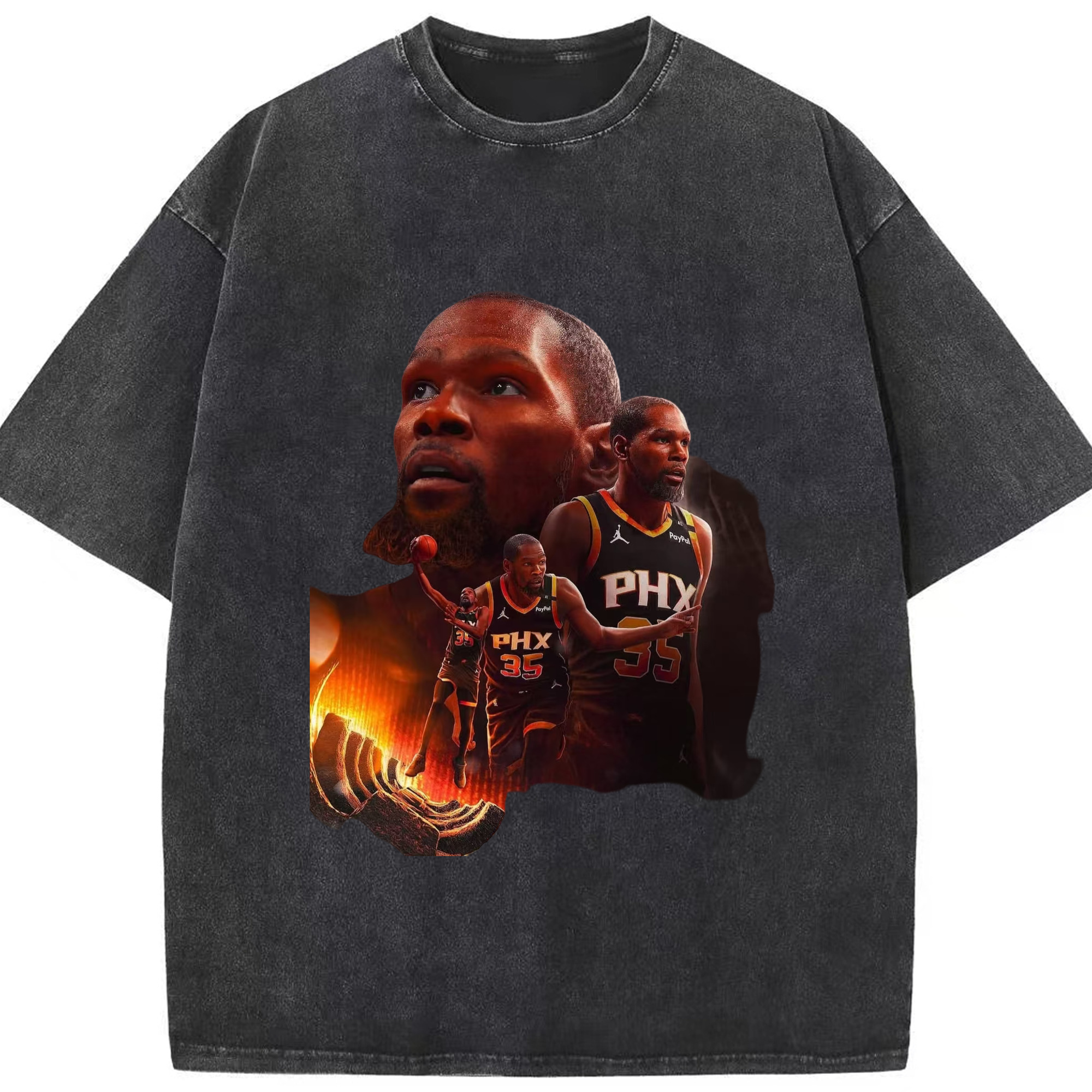 Kevin Durant T‑shirt - Washed Vintage Look 230g Cotton Oversized T-Shirt With Front Heat Transfer Print – Soft, Lightweight, Stylish Fit – Comfortable Casual Wear For Sports & Everyday Use