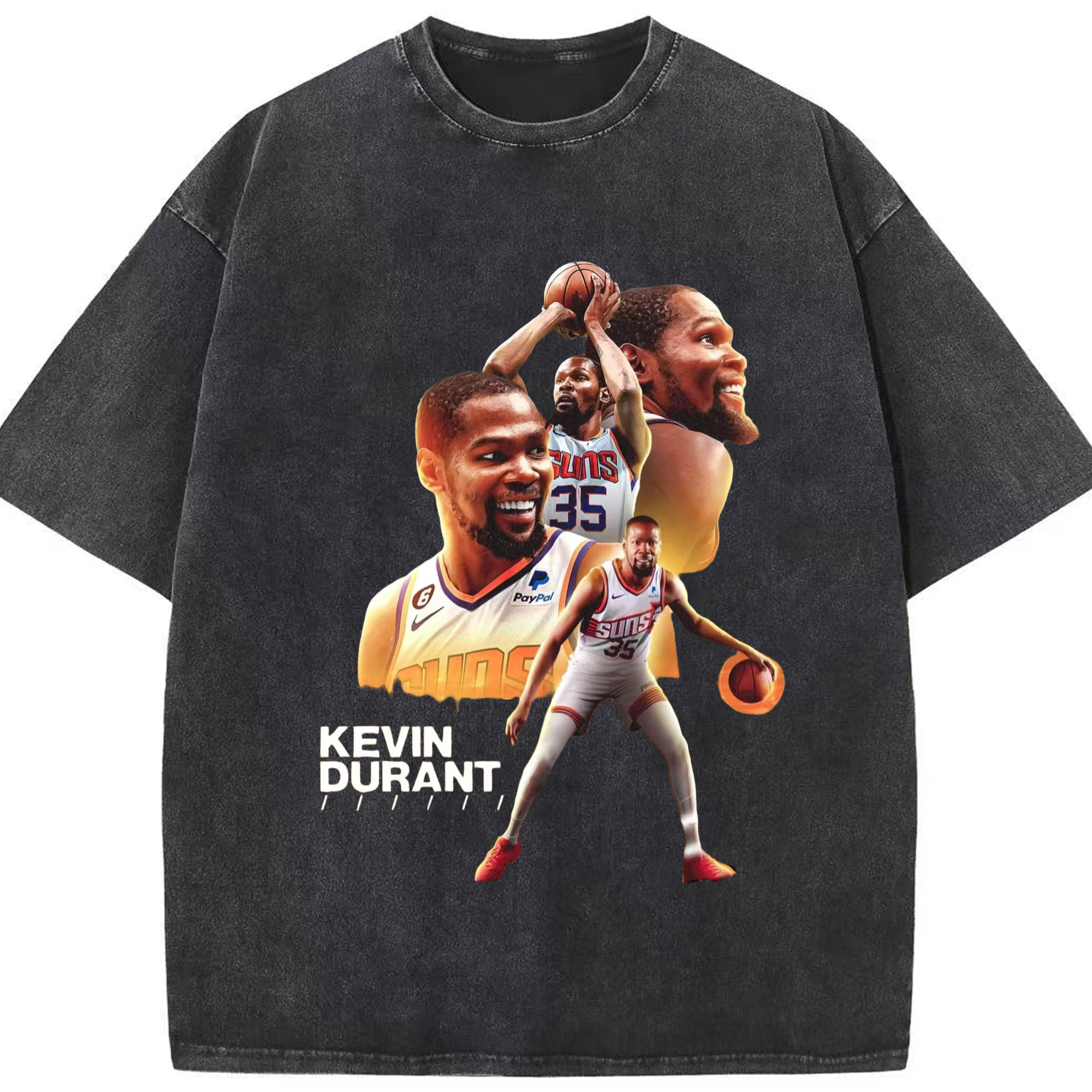 Kevin Durant suns #7 Collage graphic T‑Shirt - Washed Vintage Look 230g Cotton Oversized T-Shirt With Front Heat Transfer Print – Soft, Lightweight, Stylish Fit – Comfortable Casual Wear For Sports & Everyday Use