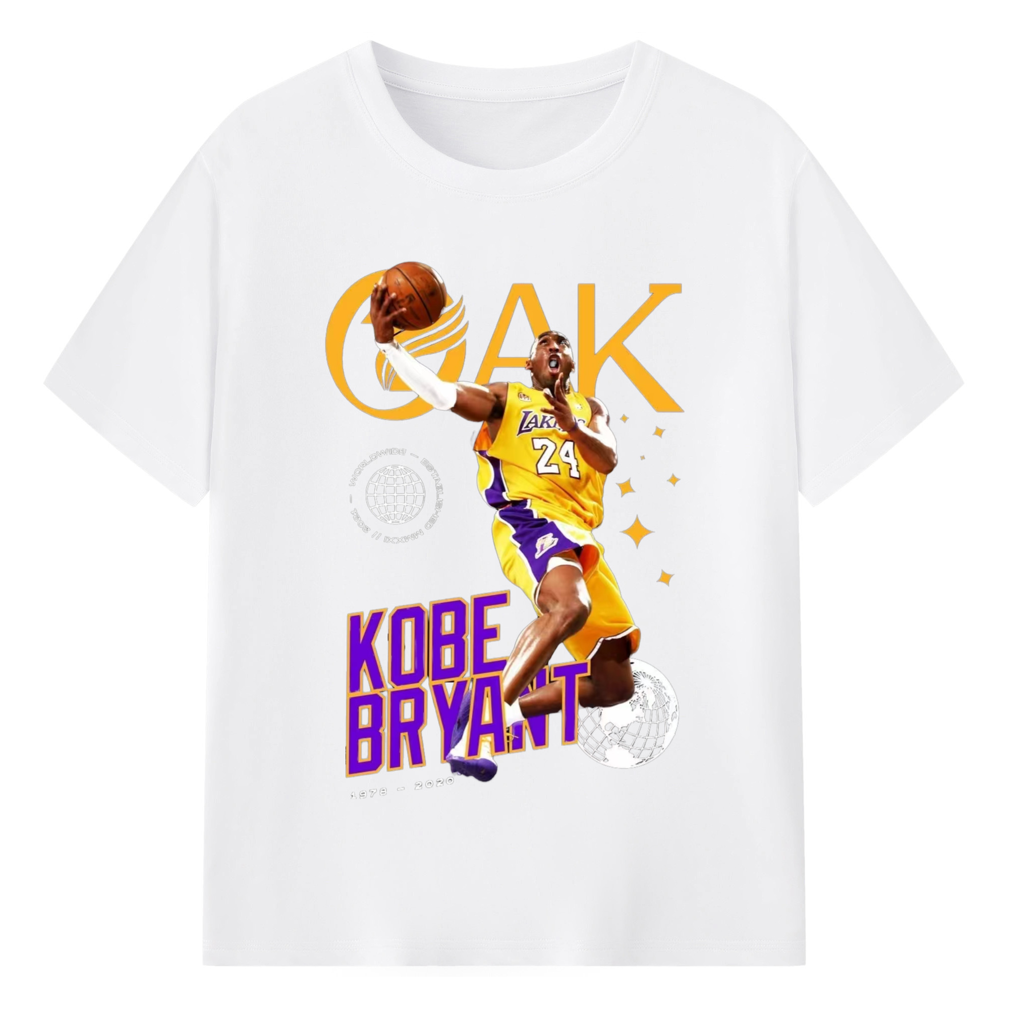 Kobe Bryant #24  Folding layup basket T‑Shirt - 180g Cotton T-Shirt With Front Heat Transfer Print – Soft, Lightweight, Fitted Design – Comfortable Casual Wear For Sports & Everyday Use