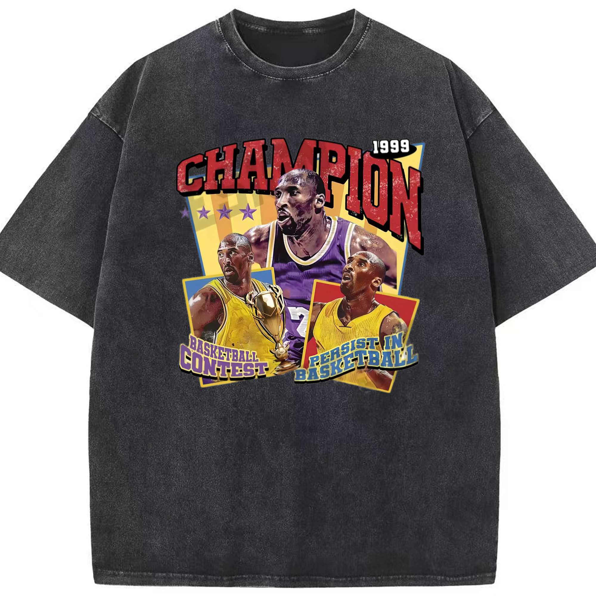 Kobe Bryant Retro Style Graphic T‑Shirt - Washed Vintage Look 230g Cotton Oversized T-Shirt With Front Heat Transfer Print – Soft, Lightweight, Stylish Fit – Comfortable Casual Wear For Sports & Everyday Use