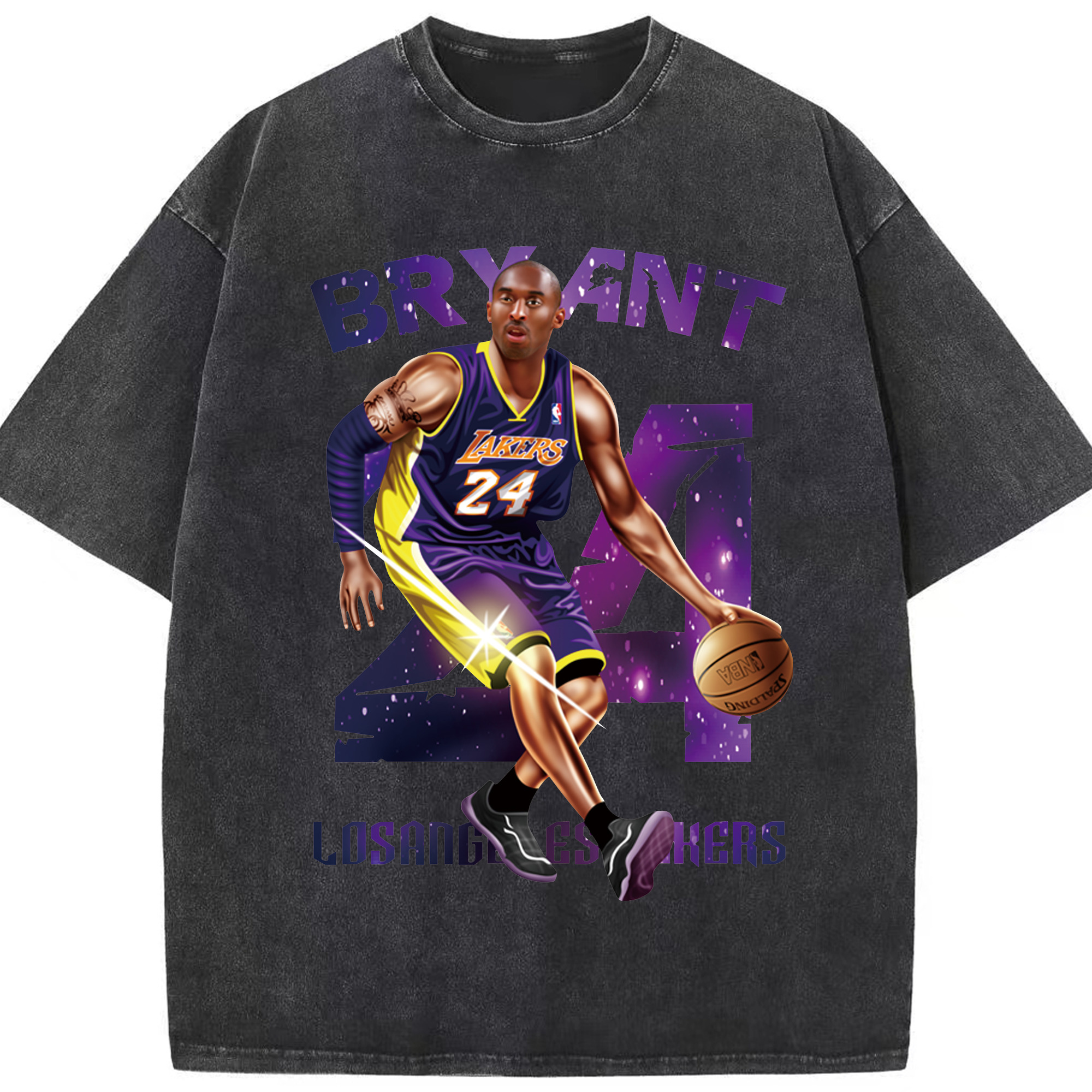 Kobe Bryant Lakers #24 T‑Shirt - Washed Vintage Look 230g Cotton Oversized T-Shirt With Front Heat Transfer Print – Soft, Lightweight, Stylish Fit – Comfortable Casual Wear For Sports & Everyday Use
