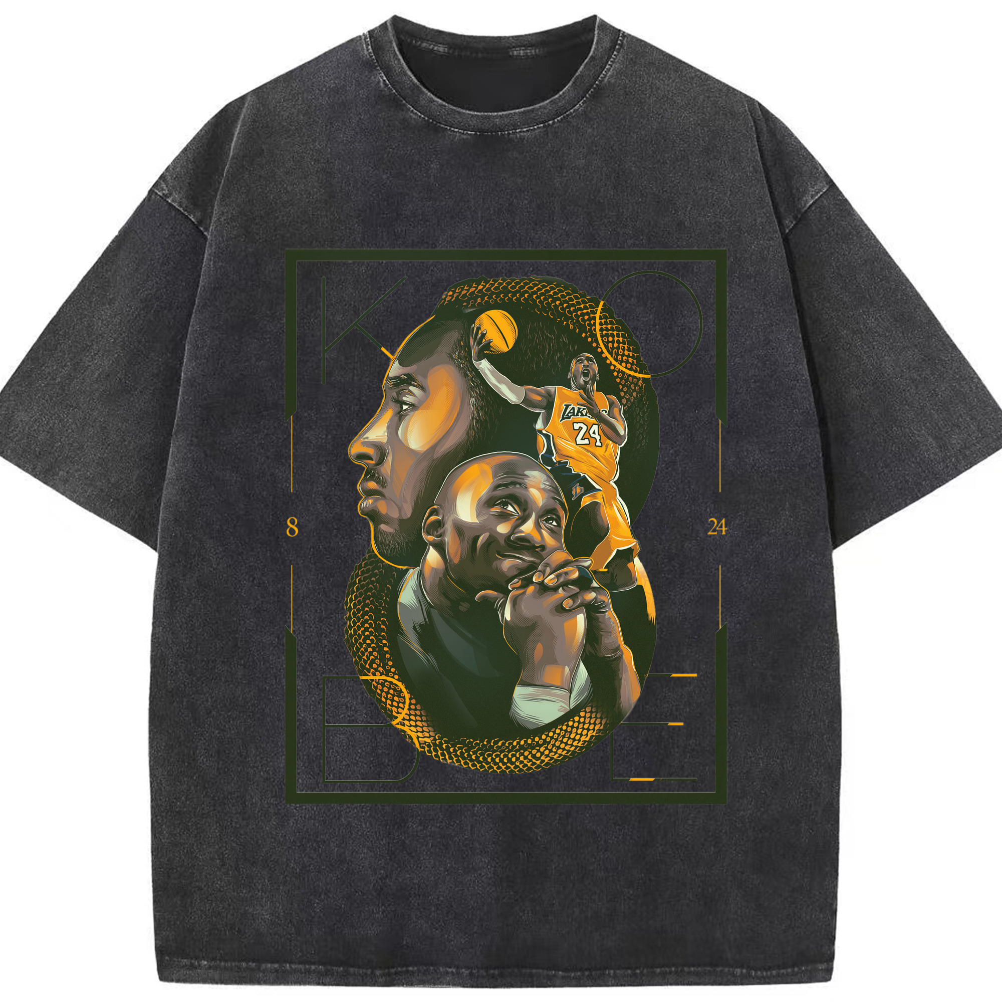 Kobe Bryant #8 T‑Shirt - Washed Vintage Look 230g Cotton Oversized T-Shirt With Front Heat Transfer Print – Soft, Lightweight, Stylish Fit – Comfortable Casual Wear For Sports & Everyday Use