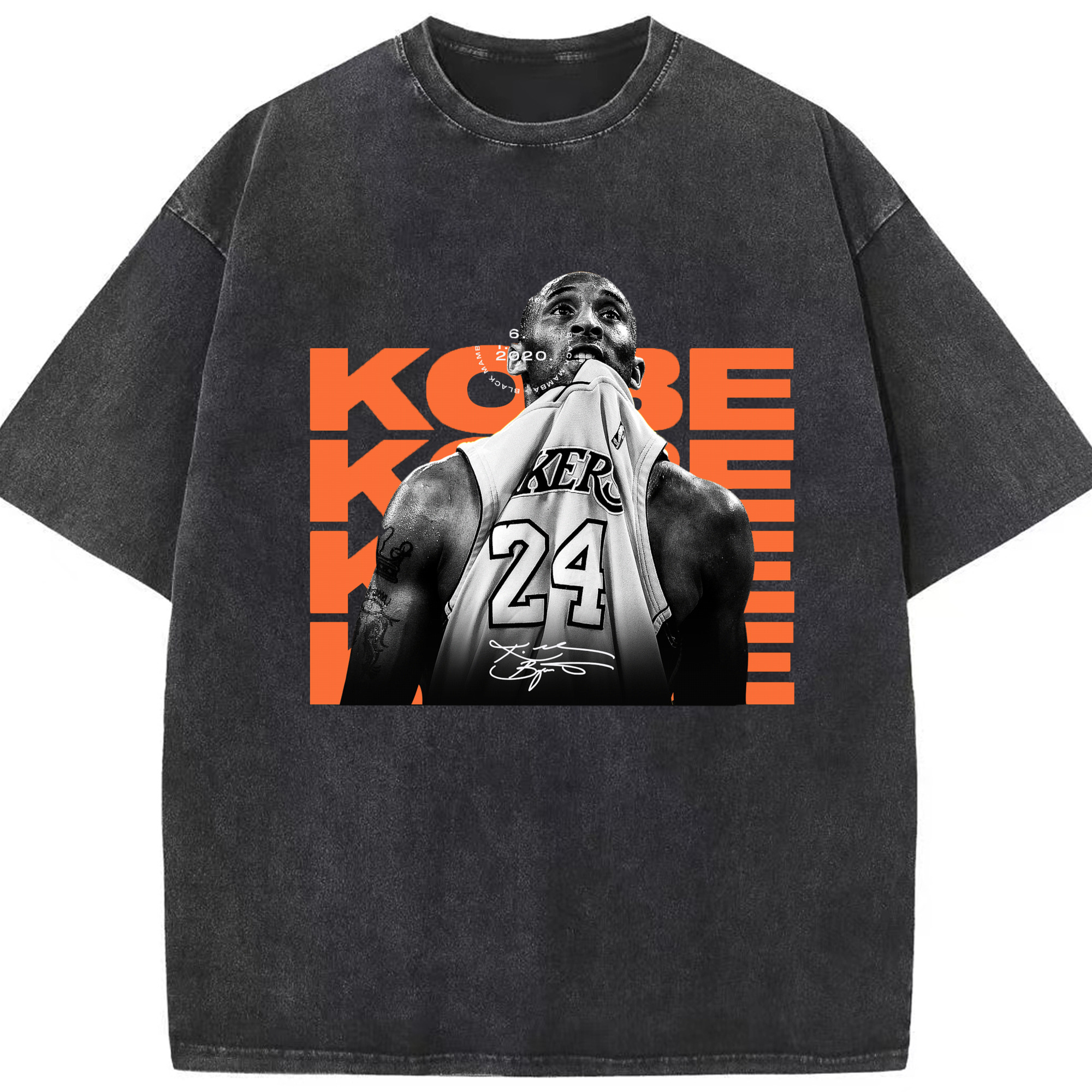 Kobe bryant bite the jersey T‑Shirt - Washed Vintage Look 230g Cotton Oversized T-Shirt With Front Heat Transfer Print – Soft, Lightweight, Stylish Fit – Comfortable Casual Wear For Sports & Everyday Use
