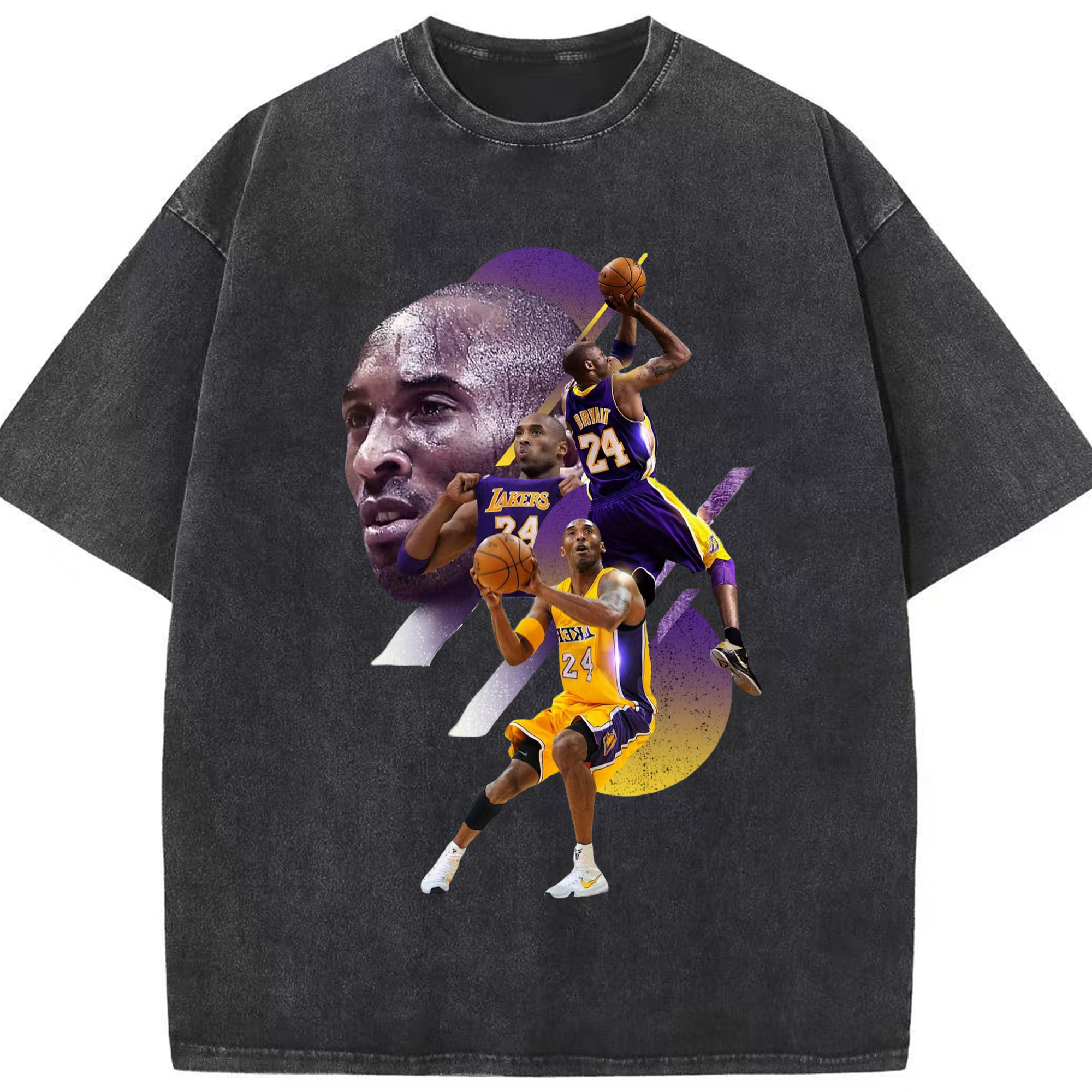 Kobe Bryant Graphic T‑Shirt - Washed Vintage Look 230g Cotton Oversized T-Shirt With Front Heat Transfer Print – Soft, Lightweight, Stylish Fit – Comfortable Casual Wear For Sports & Everyday Use