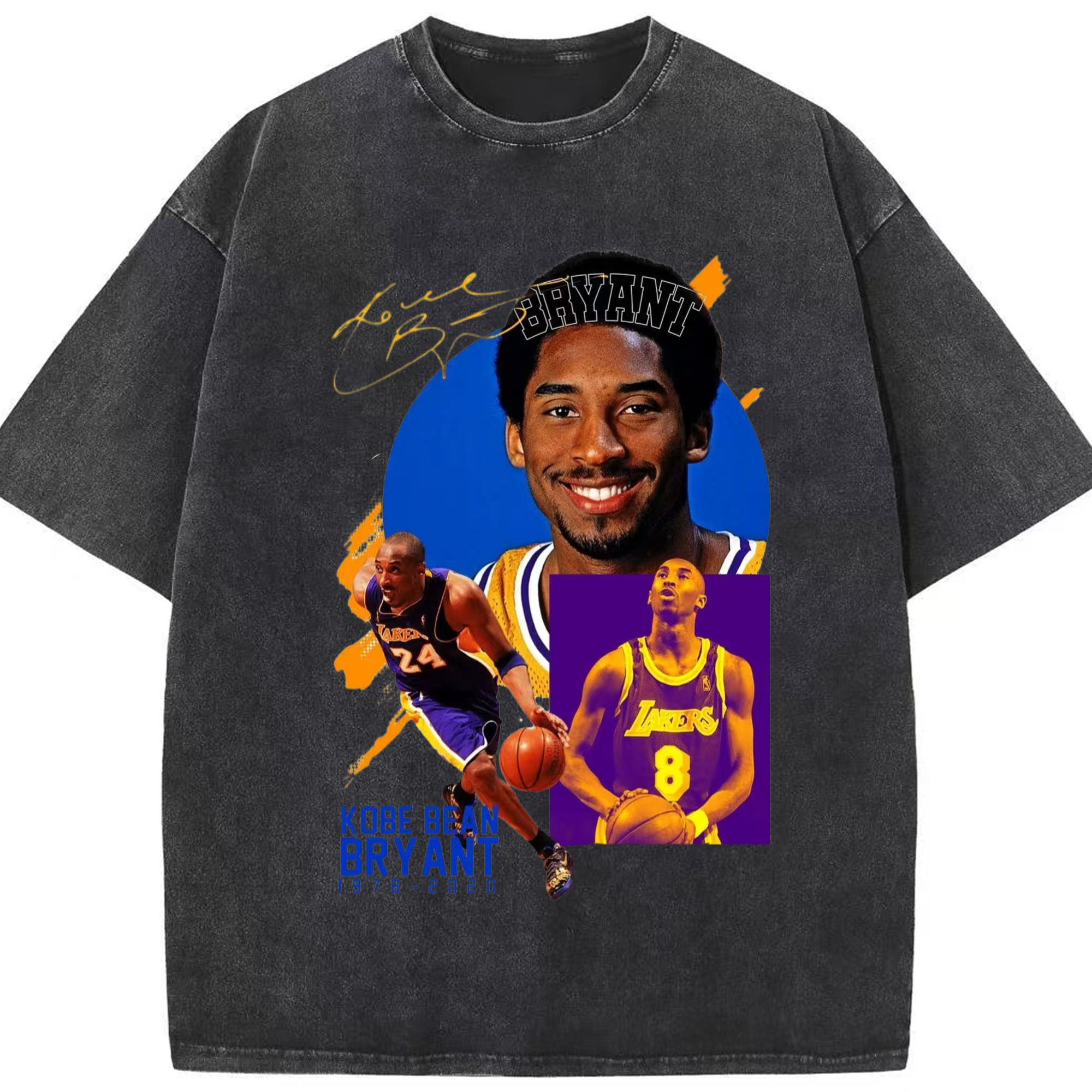 Kobe Bryant #8 and #24T‑Shirt - Washed Vintage Look 230g Cotton Oversized T-Shirt With Front Heat Transfer Print – Soft, Lightweight, Stylish Fit – Comfortable Casual Wear For Sports & Everyday Use