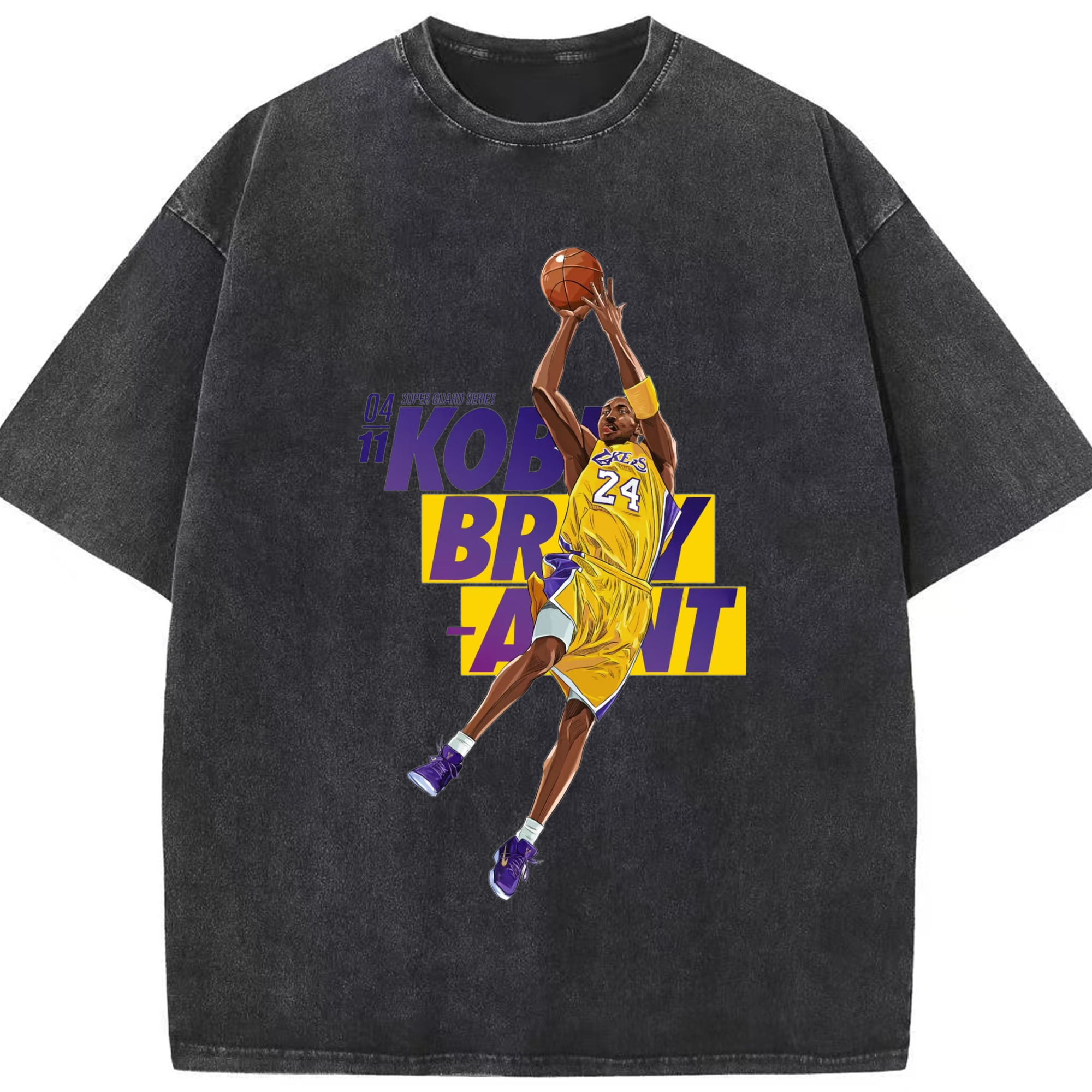 Kobe bryant Fadeaway Jump-Shot Graphic T‑Shirt - Washed Vintage Look 230g Cotton Oversized T-Shirt With Front Heat Transfer Print – Soft, Lightweight, Stylish Fit – Comfortable Casual Wear For Sports & Everyday Use