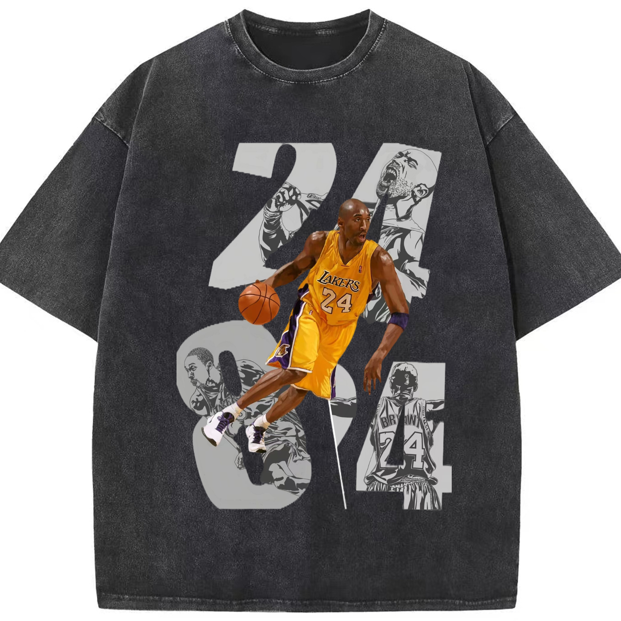 Kobe Bryant #24 #8 T‑Shirt - Washed Vintage Look 230g Cotton Oversized T-Shirt With Front Heat Transfer Print – Soft, Lightweight, Stylish Fit – Comfortable Casual Wear For Sports & Everyday Use