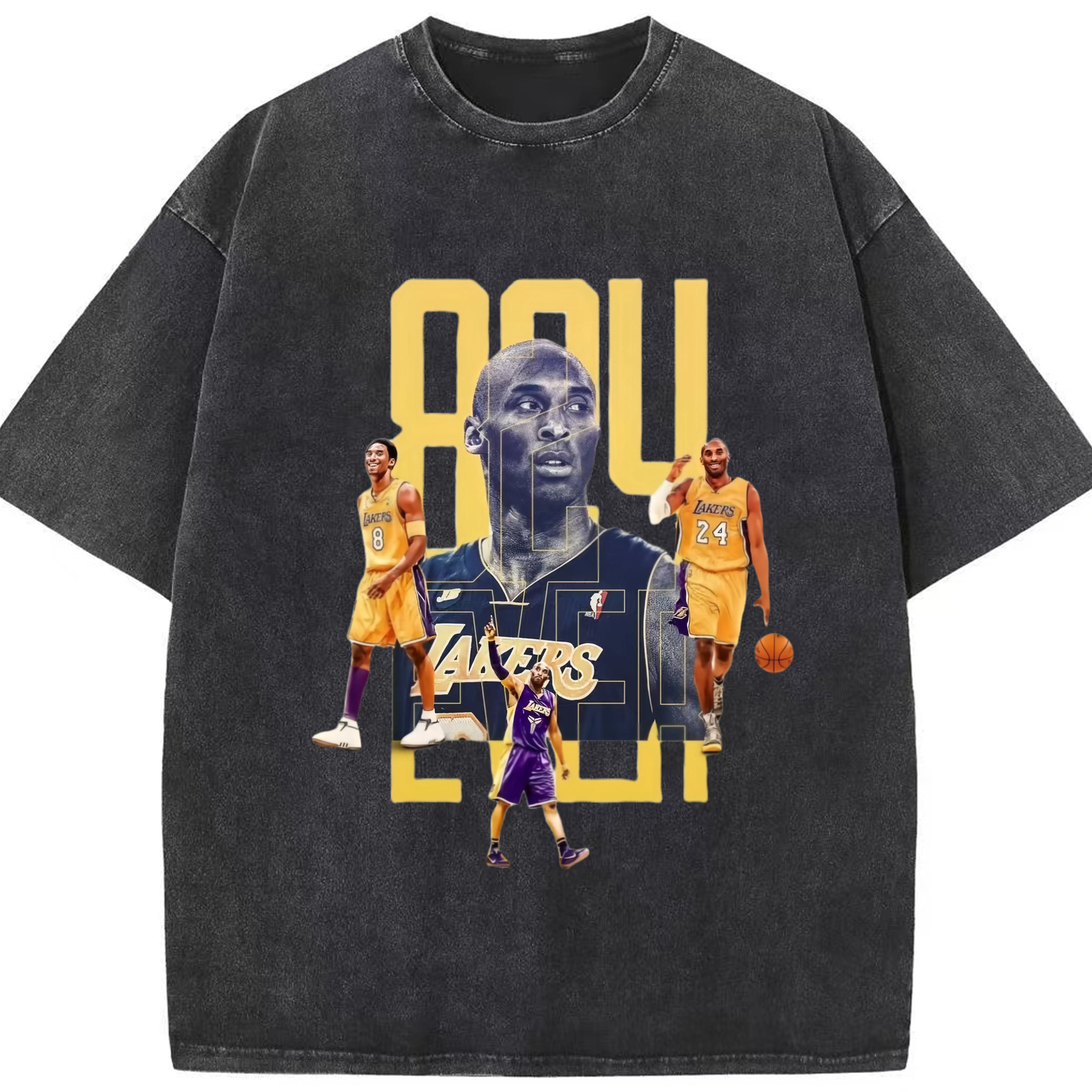 Kobe Bryant Lakers T‑Shirt - Washed Vintage Look 230g Cotton Oversized T-Shirt With Front Heat Transfer Print – Soft, Lightweight, Stylish Fit – Comfortable Casual Wear For Sports & Everyday Use