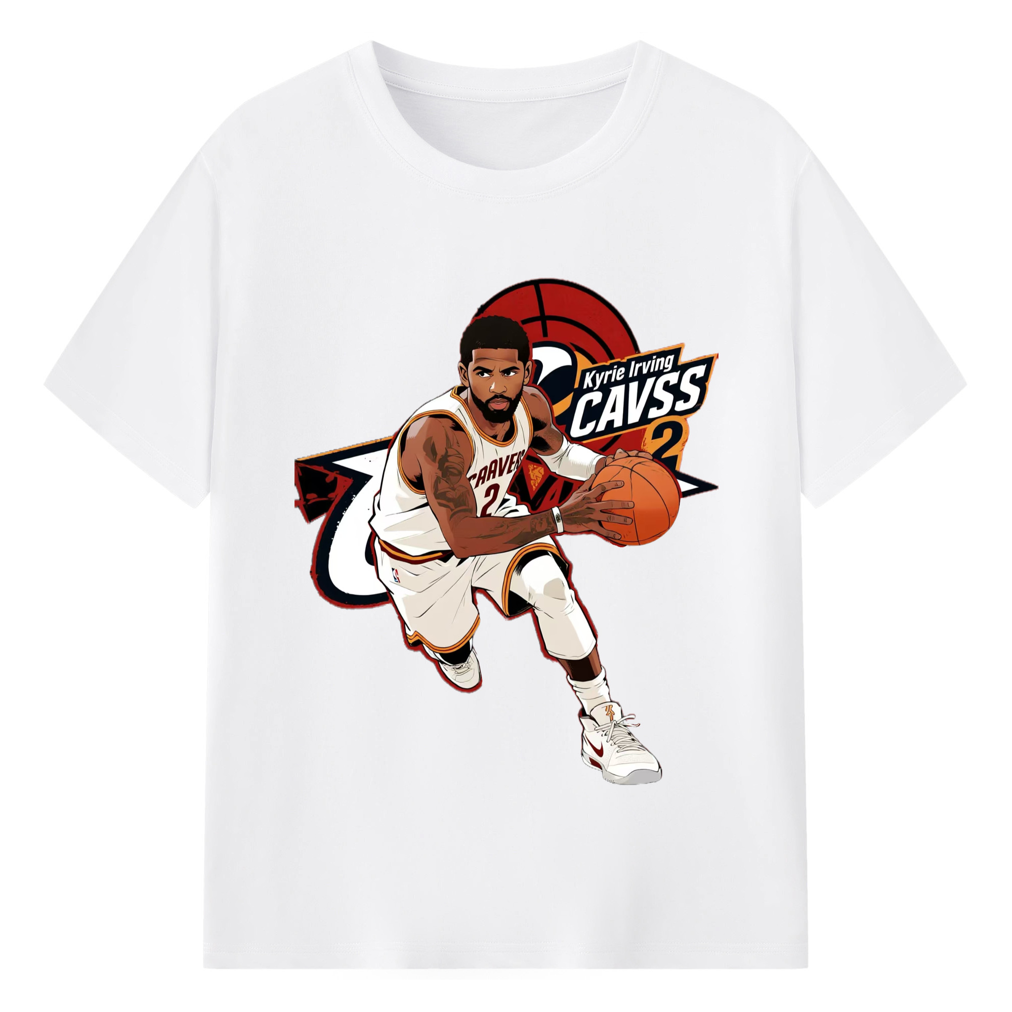 Kyrie irving celtics Cartoon style graphic T‑Shirt - 180g Cotton T-Shirt With Front Heat Transfer Print – Soft, Lightweight, Fitted Design – Comfortable Casual Wear For Sports & Everyday Use