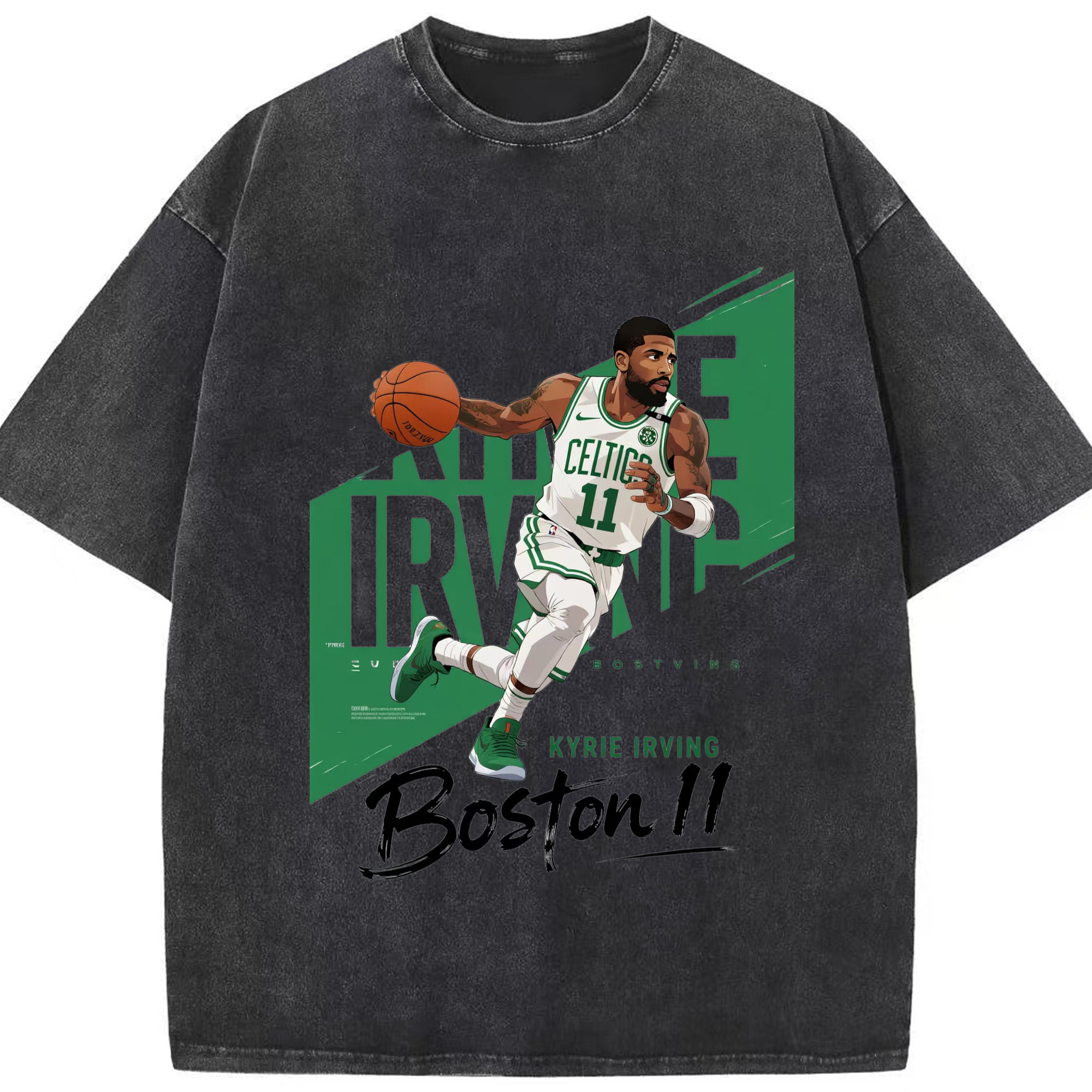 Kyrie Irving celtics #11 T‑shirt - Washed Vintage Look 230g Cotton Oversized T-Shirt With Front Heat Transfer Print – Soft, Lightweight, Stylish Fit – Comfortable Casual Wear For Sports & Everyday Use