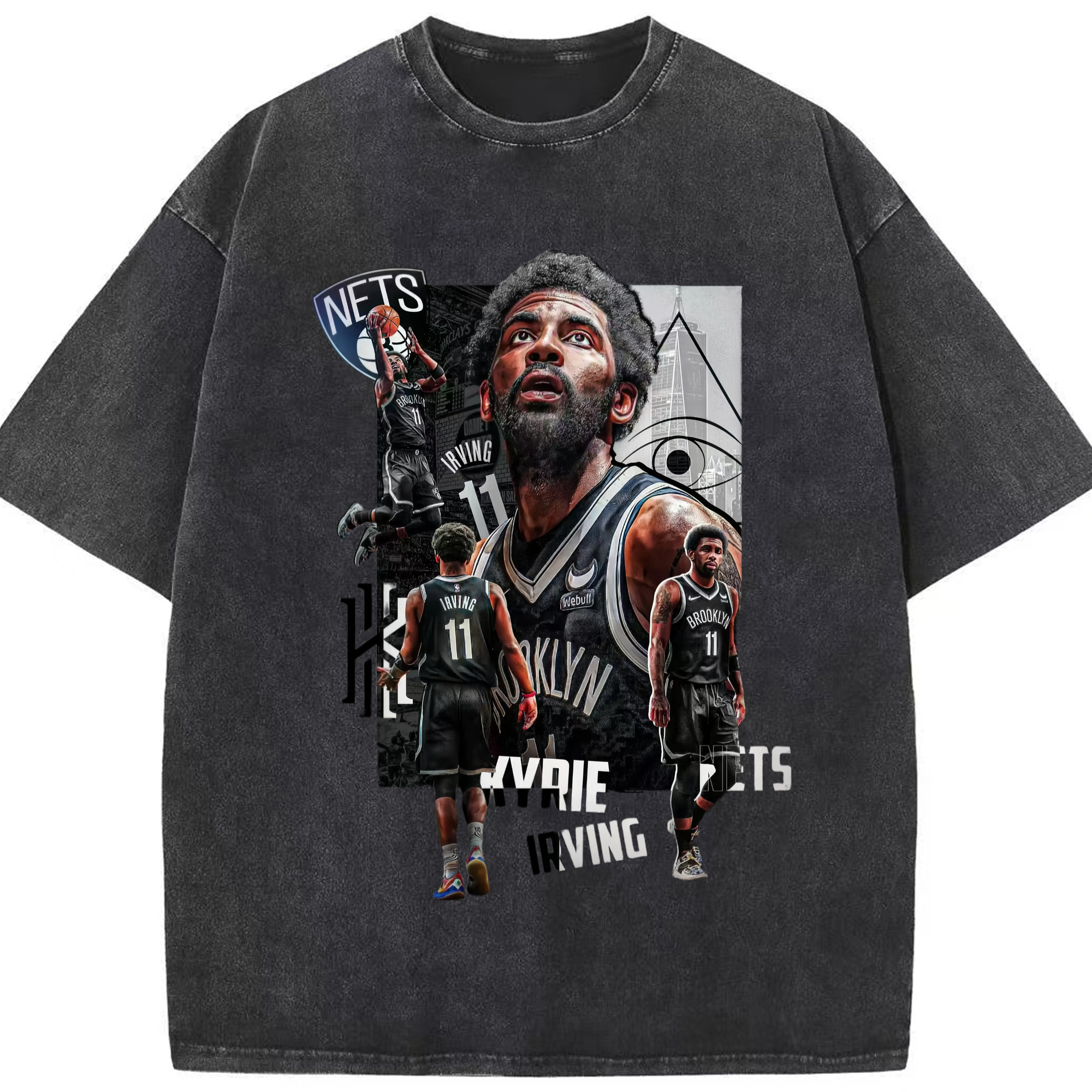 Kyrie Irving Nets T‑shirt - Washed Vintage Look 230g Cotton Oversized T-Shirt With Front Heat Transfer Print – Soft, Lightweight, Stylish Fit – Comfortable Casual Wear For Sports & Everyday Use