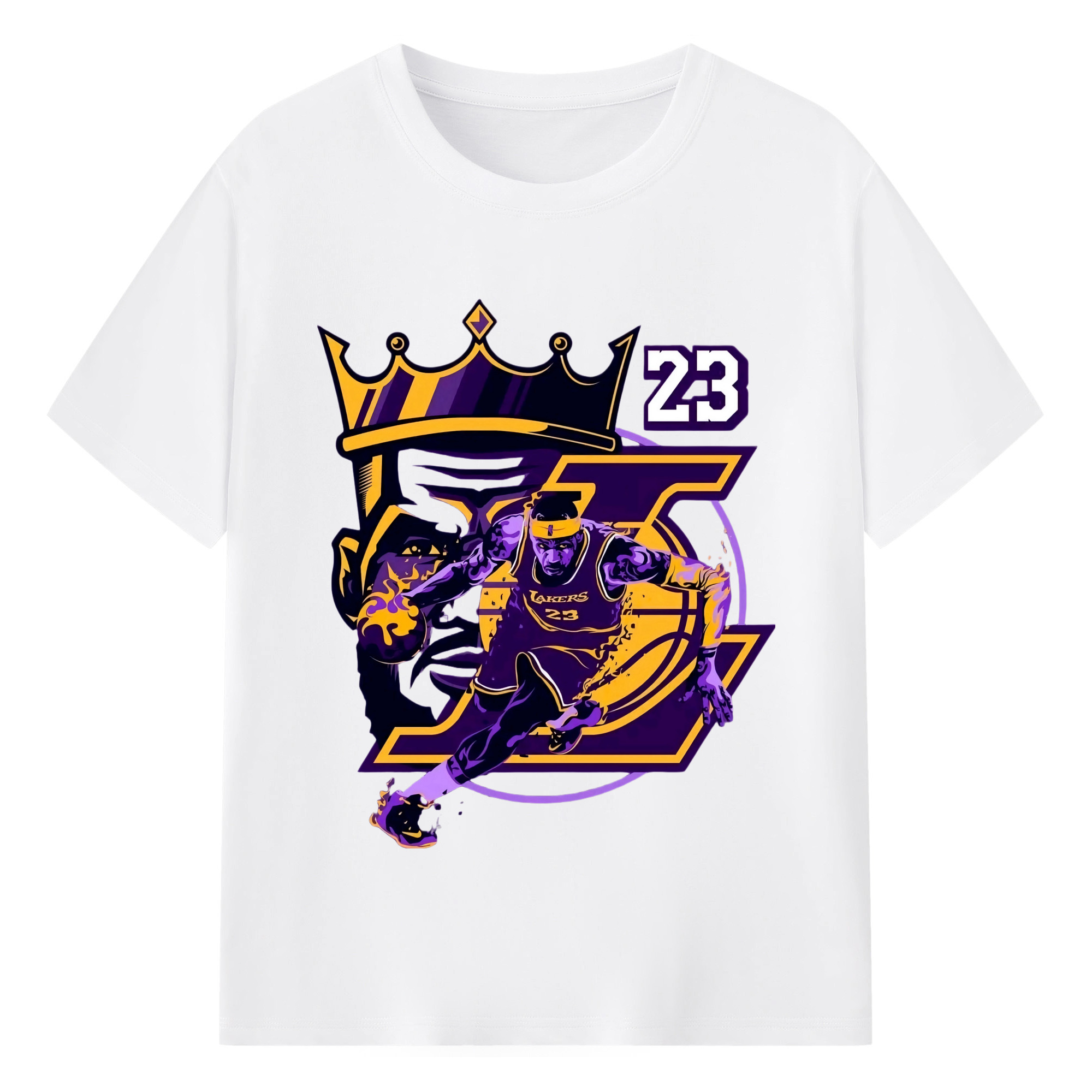 LeBron James king Lakers T‑Shirt - 180g Cotton T-Shirt With Front Heat Transfer Print – Soft, Lightweight, Fitted Design – Comfortable Casual Wear For Sports & Everyday Use