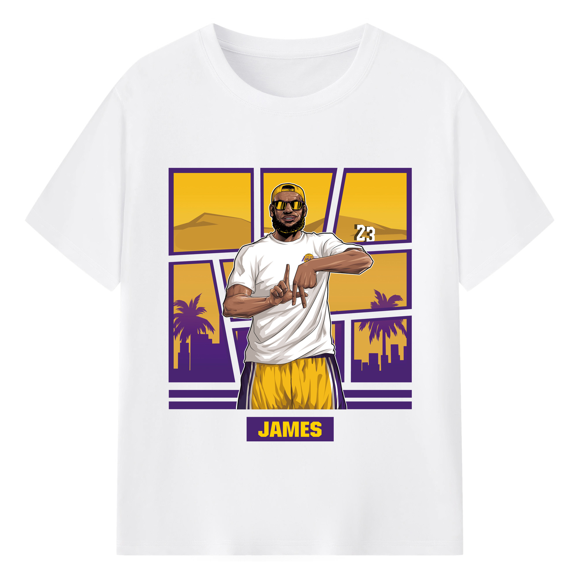 LeBron James 'LA' gesture c - 180g Cotton T-Shirt With Front Heat Transfer Print – Soft, Lightweight, Fitted Design – Comfortable Casual Wear For Sports & Everyday Use