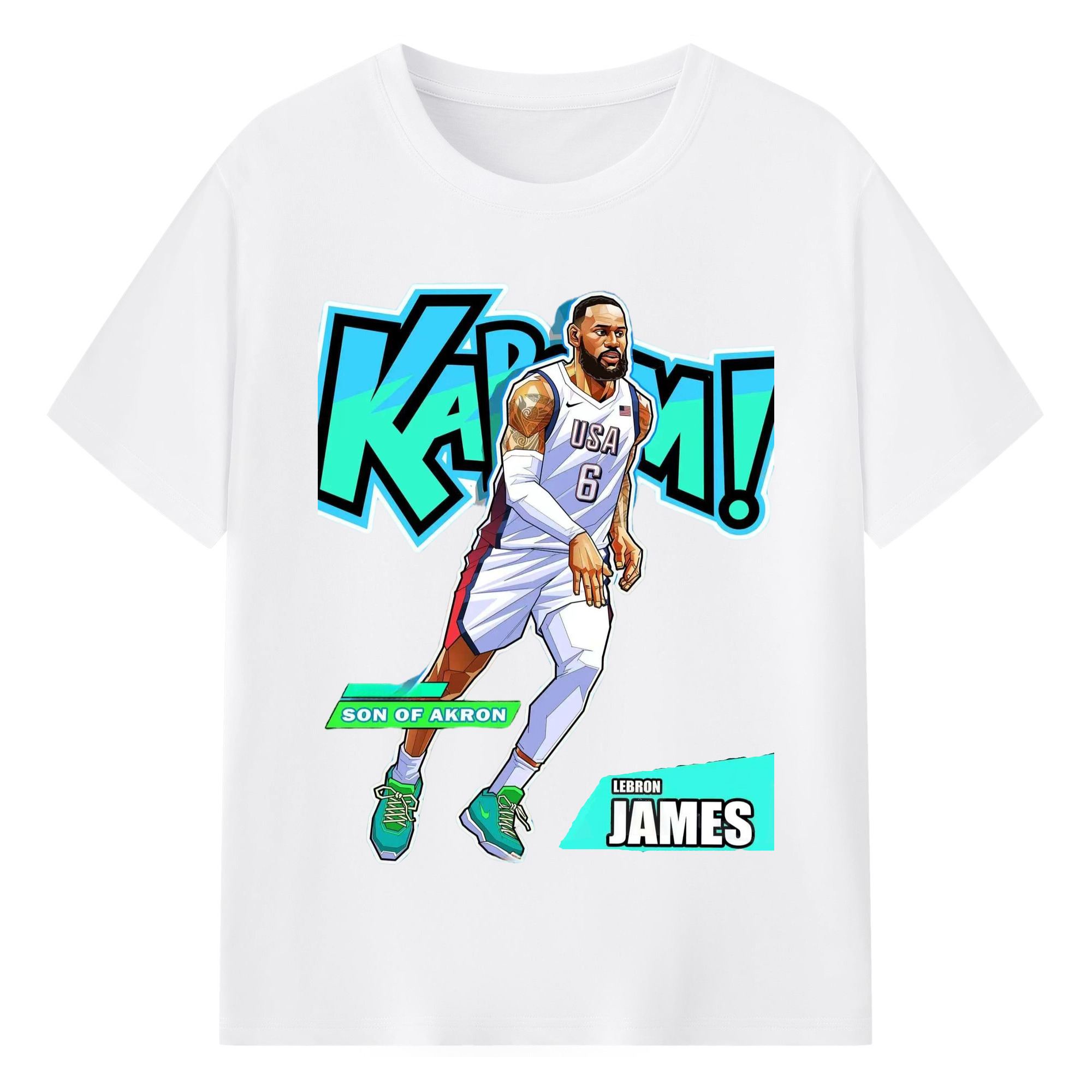 Lebron james #6 usa T‑Shirt - 180g Cotton T-Shirt With Front Heat Transfer Print – Soft, Lightweight, Fitted Design – Comfortable Casual Wear For Sports & Everyday Use