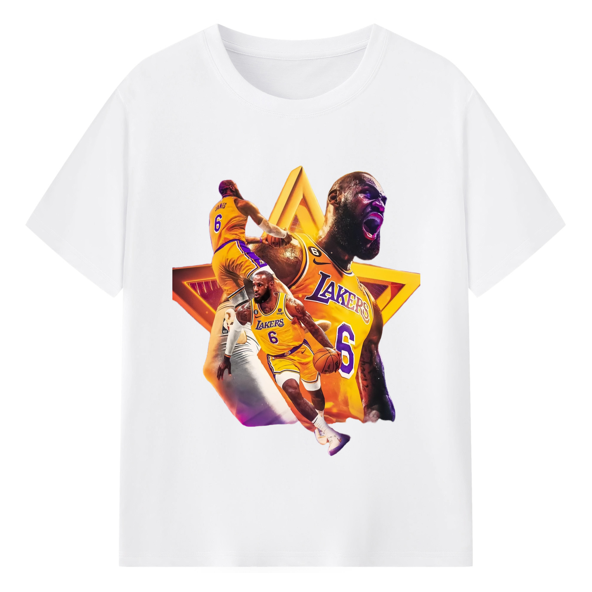 Lebron james lakers #6  t-shirt - 180g Cotton T-Shirt With Front Heat Transfer Print – Soft, Lightweight, Fitted Design – Comfortable Casual Wear For Sports & Everyday Use
