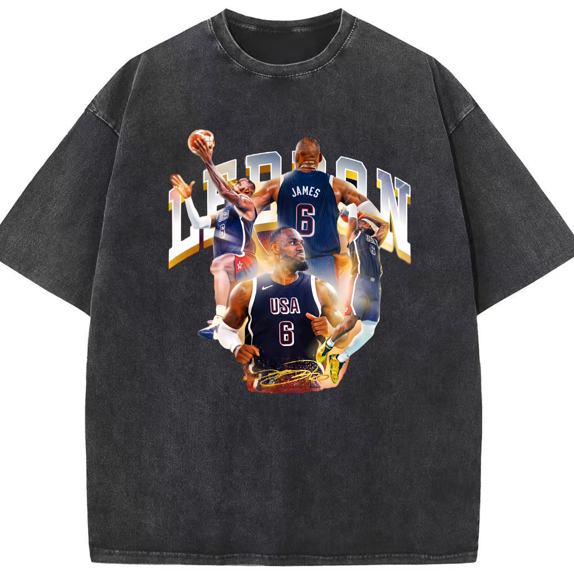 Lebron james usa T‑Shirt - Washed Vintage Look 230g Cotton Oversized T-Shirt With Front Heat Transfer Print – Soft, Lightweight, Stylish Fit – Comfortable Casual Wear For Sports & Everyday Use