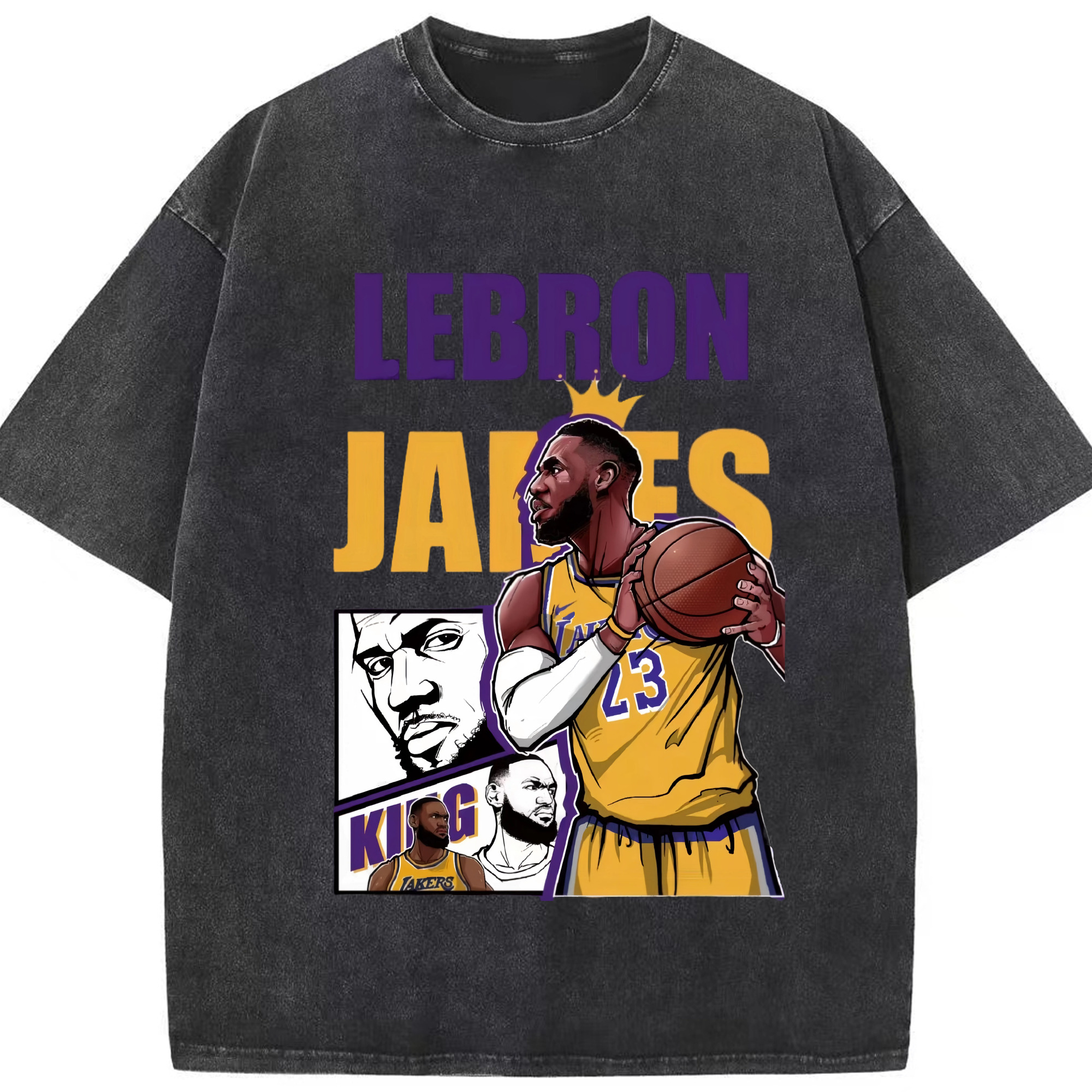 LeBron James king T‑Shirt - Washed Vintage Look 230g Cotton Oversized T-Shirt With Front Heat Transfer Print – Soft, Lightweight, Stylish Fit – Comfortable Casual Wear For Sports & Everyday Use