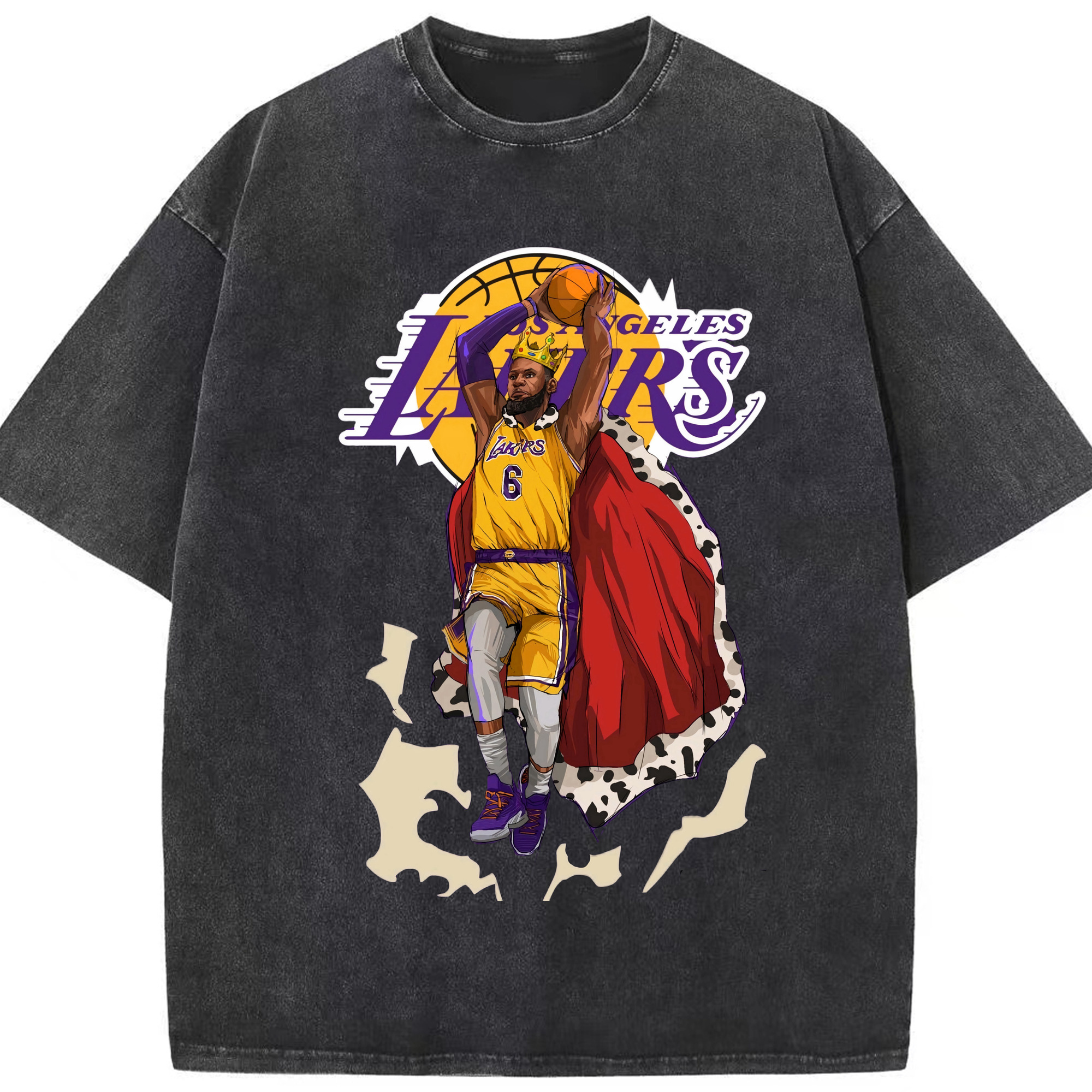 Lebron james dank Cartoon style graphic T‑Shirt - Washed Vintage Look 230g Cotton Oversized T-Shirt With Front Heat Transfer Print – Soft, Lightweight, Stylish Fit – Comfortable Casual Wear For Sports & Everyday Use
