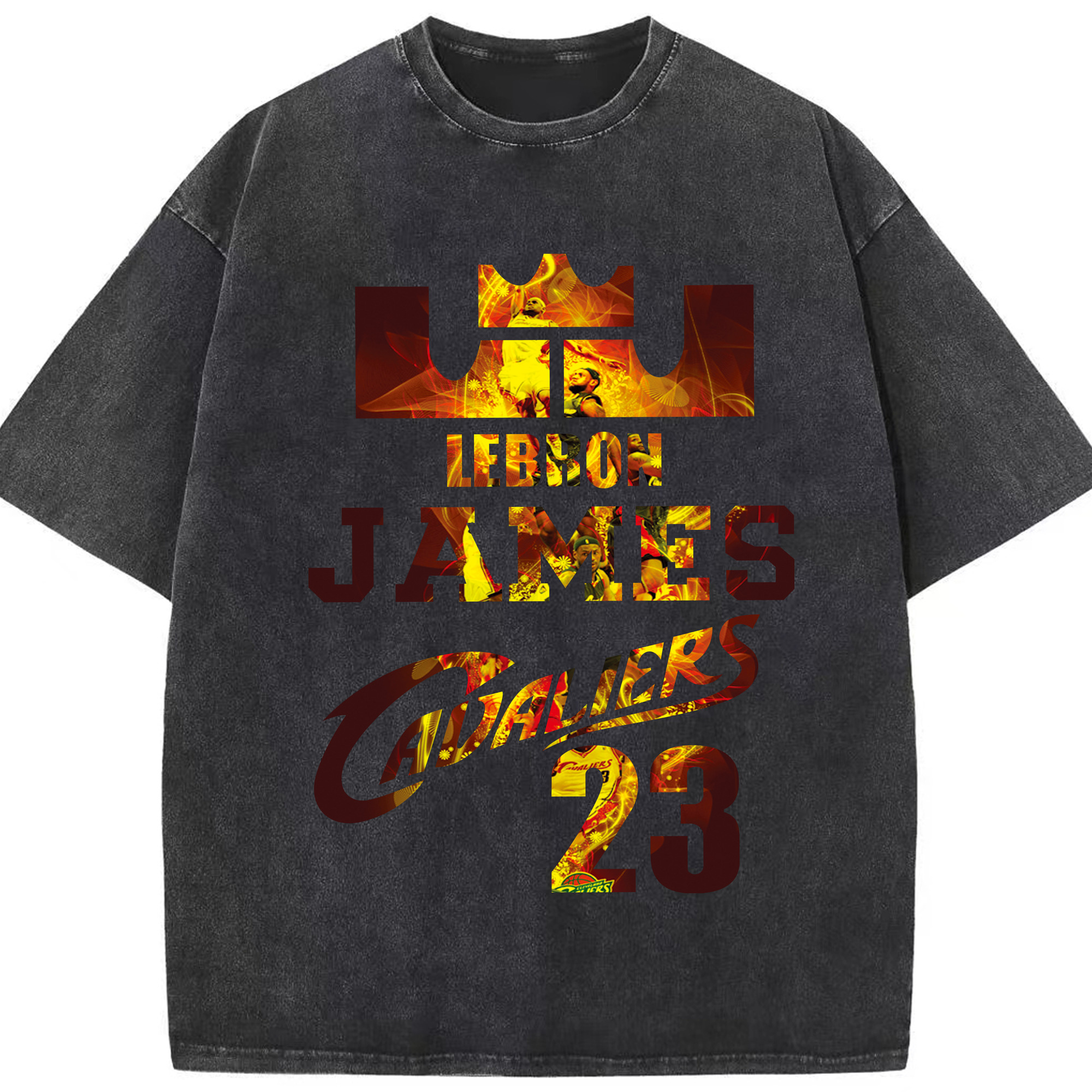 LeBron James #23 cavaliers logo t-shirt - Washed Vintage Look 230g Cotton Oversized T-Shirt With Front Heat Transfer Print – Soft, Lightweight, Stylish Fit – Comfortable Casual Wear For Sports & Everyday Use