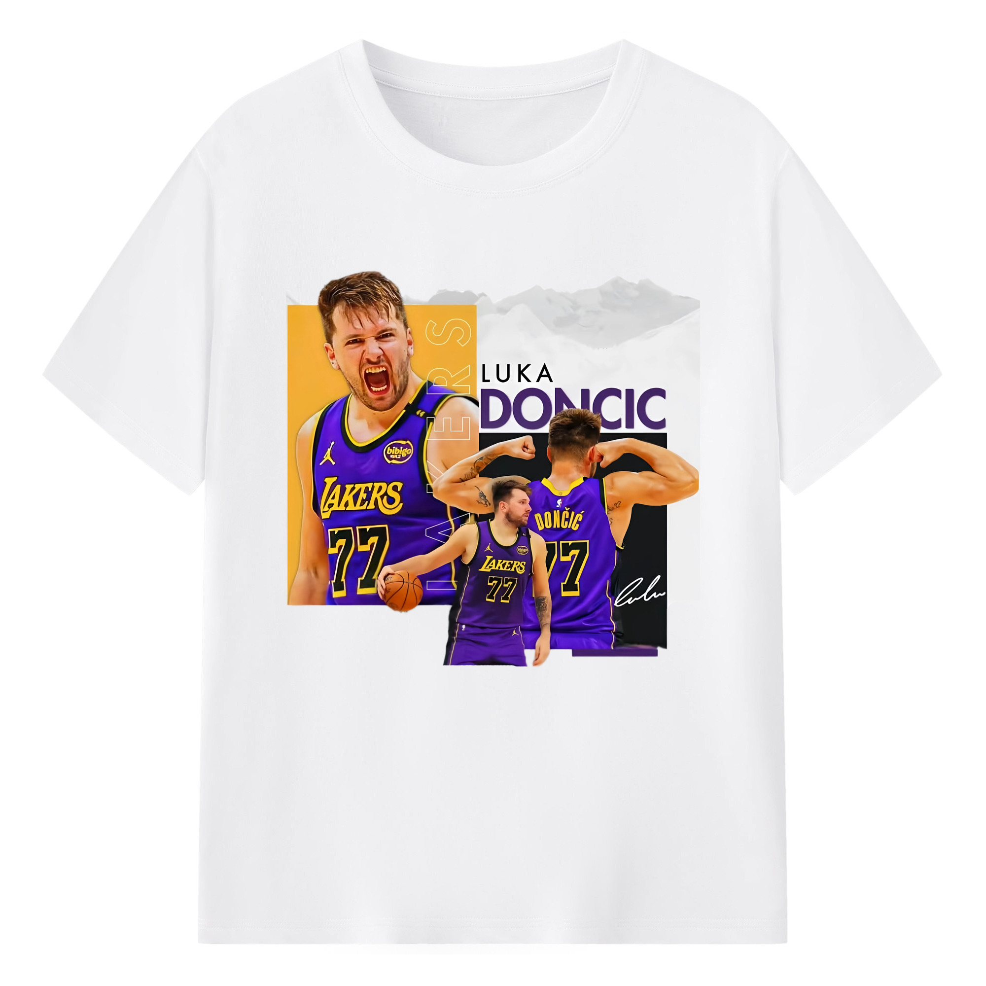 Luka Dončić  Lakers Celebration Action T‑Shirt - 180g Cotton T-Shirt With Front Heat Transfer Print – Soft, Lightweight, Fitted Design – Comfortable Casual Wear For Sports & Everyday Use