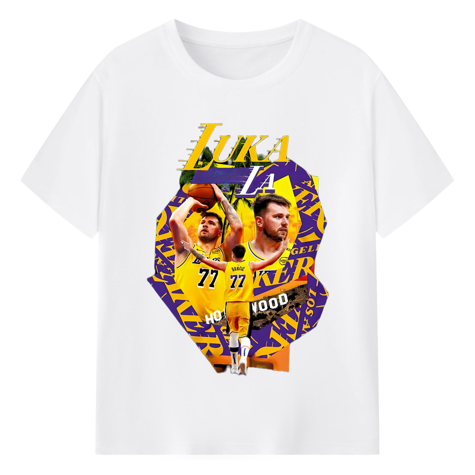 Luka Dončić Lakers Collage graphic T‑Shirt - 180g Cotton T-Shirt With Front Heat Transfer Print – Soft, Lightweight, Fitted Design – Comfortable Casual Wear For Sports & Everyday Use