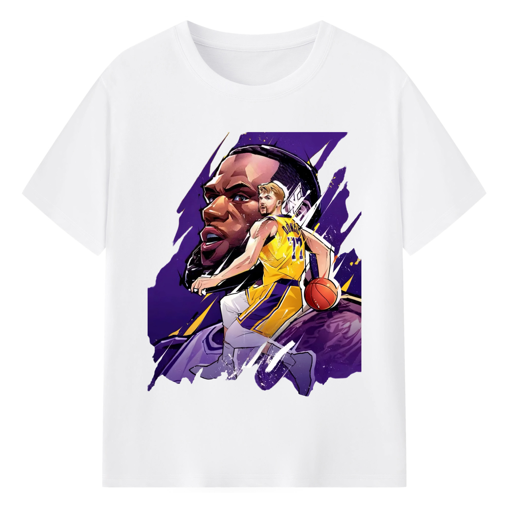 Luka & LeBron James Lakers Shirt - 180g Cotton T-Shirt With Front Heat Transfer Print – Soft, Lightweight, Fitted Design – Comfortable Casual Wear For Sports & Everyday Use
