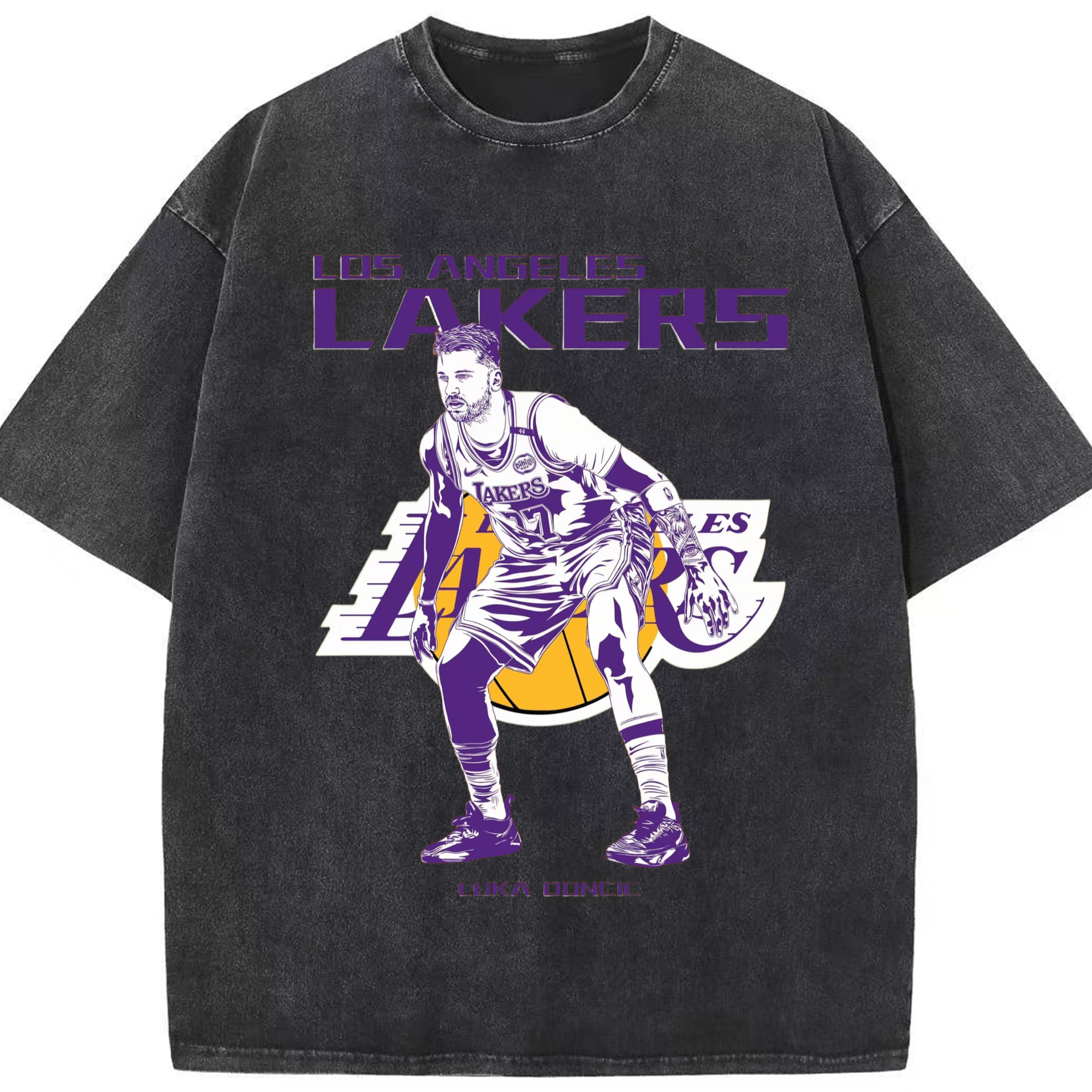 Luka Doncic Lakers T-Shirt - Washed Vintage Look 230g Cotton Oversized T-Shirt With Front Heat Transfer Print – Soft, Lightweight, Stylish Fit – Comfortable Casual Wear For Sports & Everyday Use
