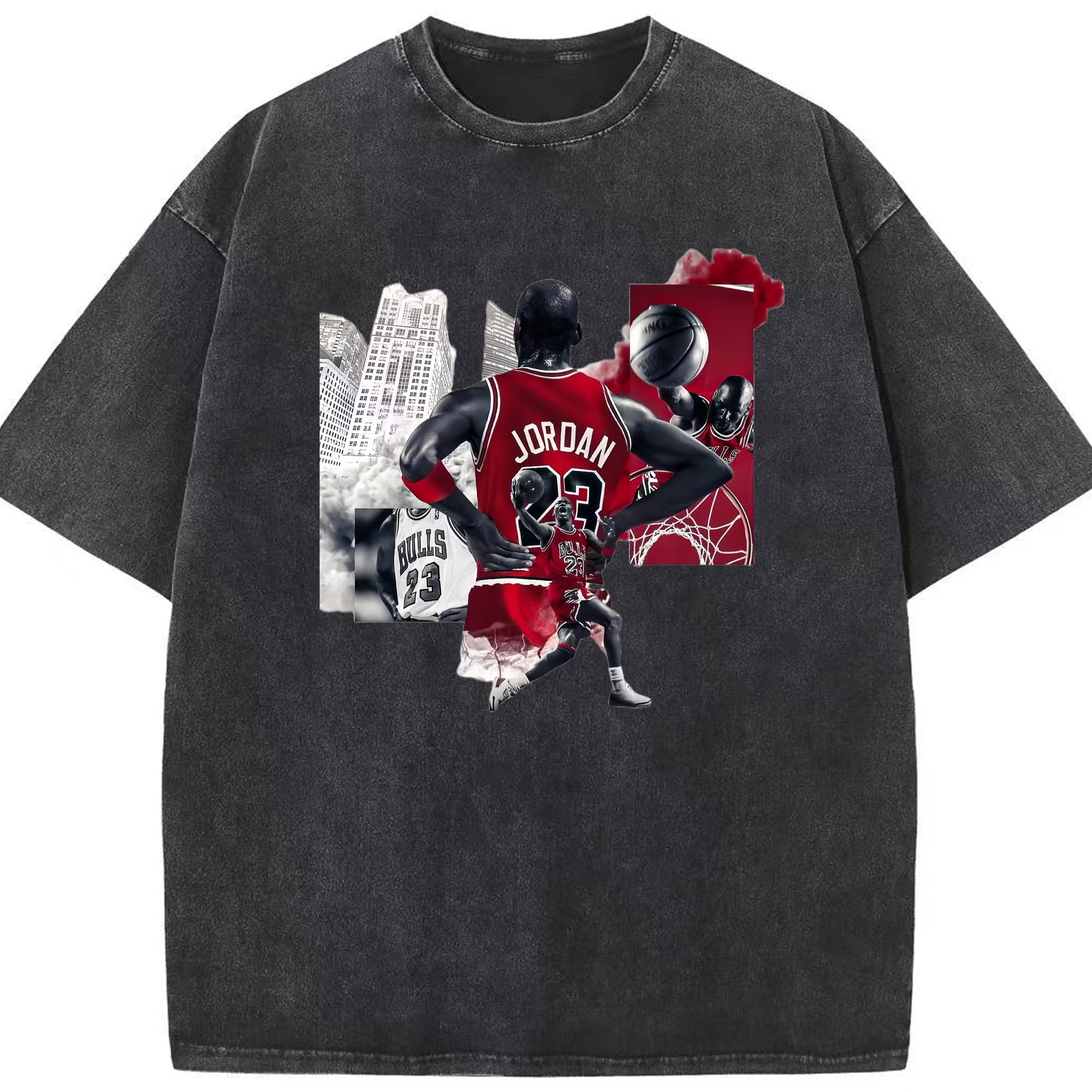 Michael Jordan Chicago legendary star  T‑Shirt - Washed Vintage Look 230g Cotton Oversized T-Shirt With Front Heat Transfer Print – Soft, Lightweight, Stylish Fit – Comfortable Casual Wear For Sports & Everyday Use