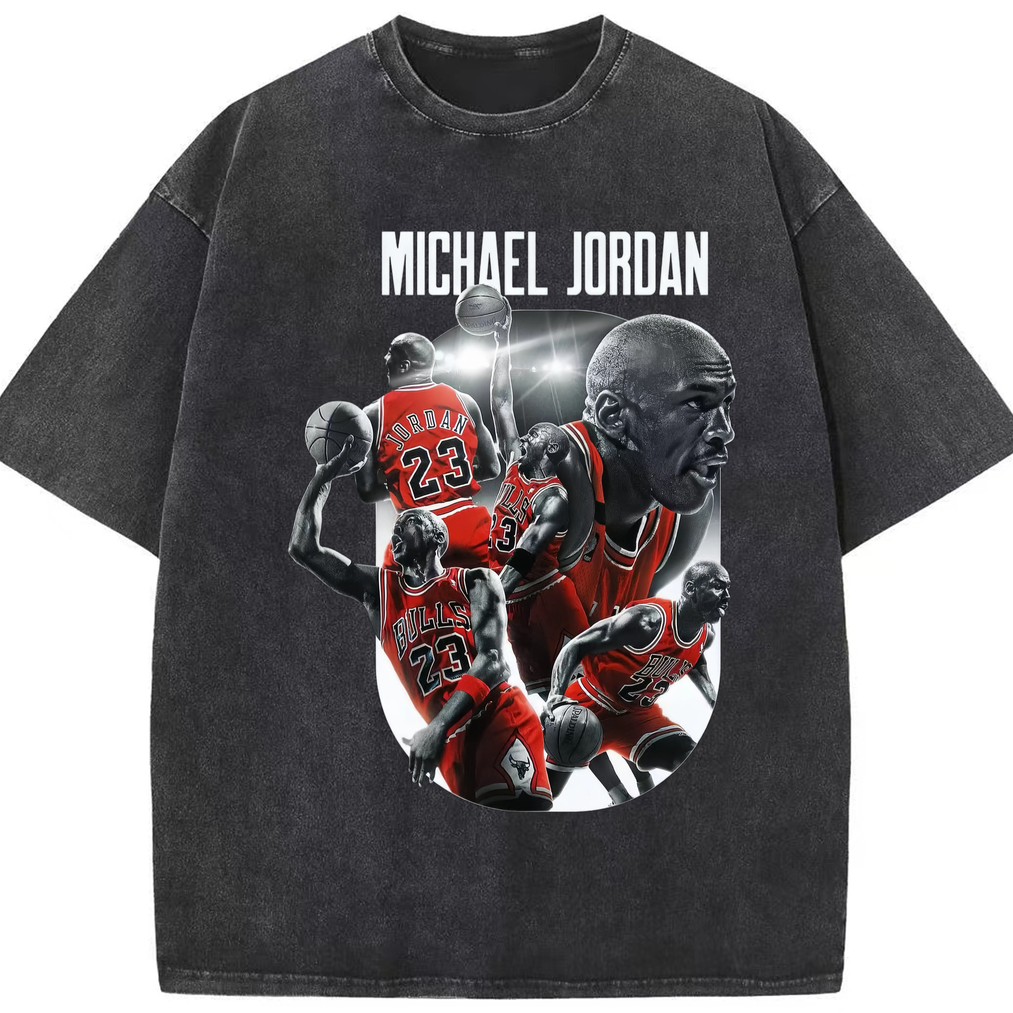 Michael Jordan Collage graphic T‑Shirt - Washed Vintage Look 230g Cotton Oversized T-Shirt With Front Heat Transfer Print – Soft, Lightweight, Stylish Fit – Comfortable Casual Wear For Sports & Everyday Use