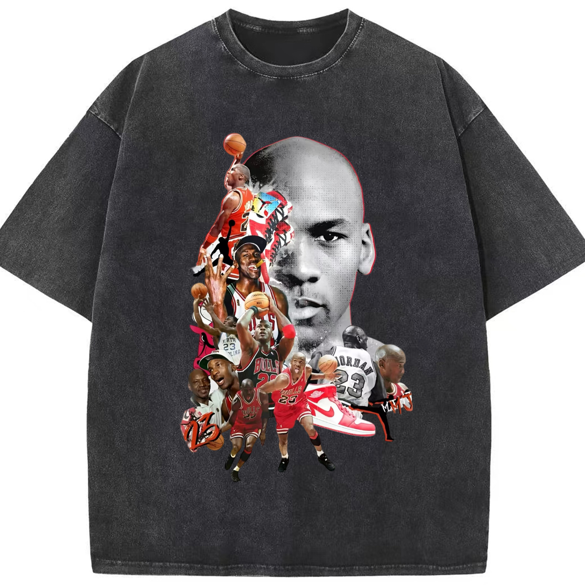Michael jordan graphic t shirt - Washed Vintage Look 230g Cotton Oversized T-Shirt With Front Heat Transfer Print – Soft, Lightweight, Stylish Fit – Comfortable Casual Wear For Sports & Everyday Use