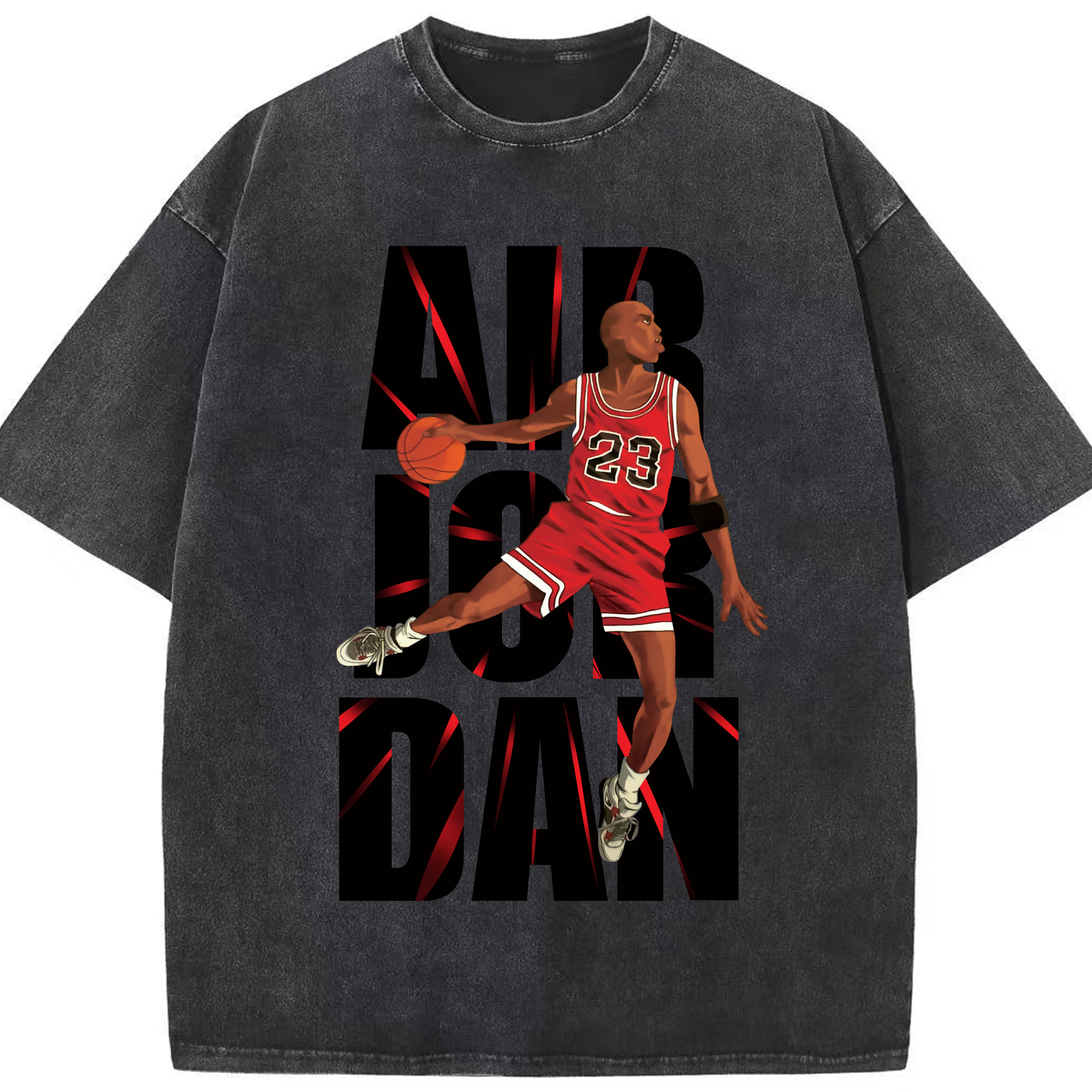 Air Jordan #23 T-Shirt - Washed Vintage Look 230g Cotton Oversized T-Shirt With Front Heat Transfer Print – Soft, Lightweight, Stylish Fit – Comfortable Casual Wear For Sports & Everyday Use