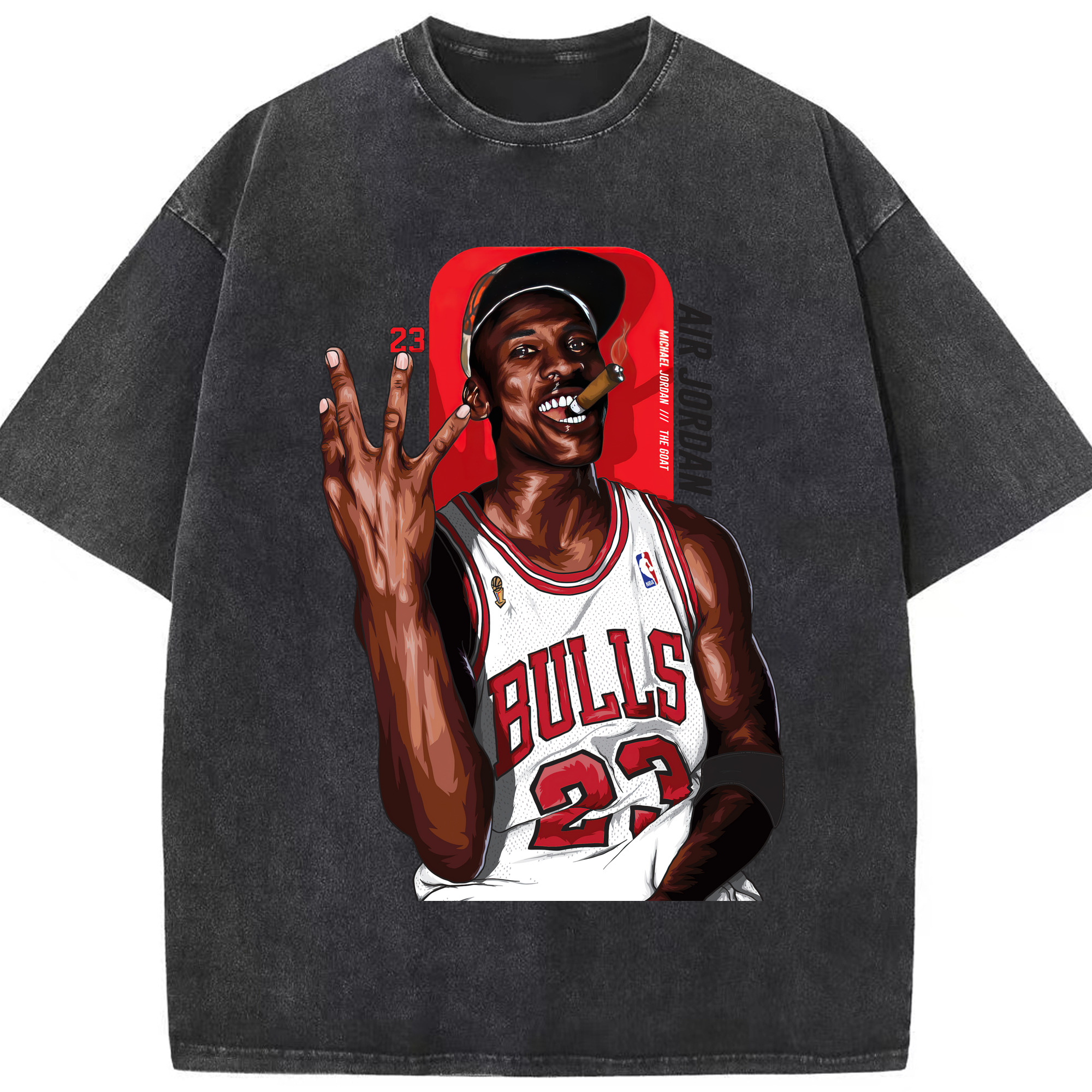 Michael Jordan 3-Peat Champions Shirt - Washed Vintage Look 230g Cotton Oversized T-Shirt With Front Heat Transfer Print – Soft, Lightweight, Stylish Fit – Comfortable Casual Wear For Sports & Everyday Use