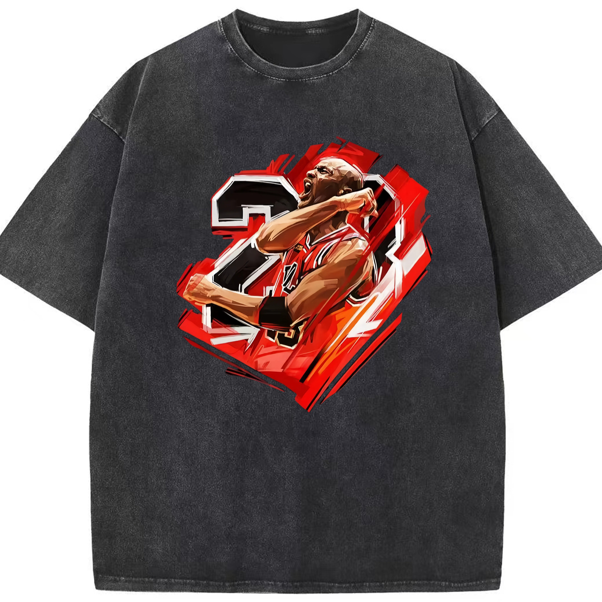 Michael Jordan Vintage  Shirt - Washed Vintage Look 230g Cotton Oversized T-Shirt With Front Heat Transfer Print – Soft, Lightweight, Stylish Fit – Comfortable Casual Wear For Sports & Everyday Use