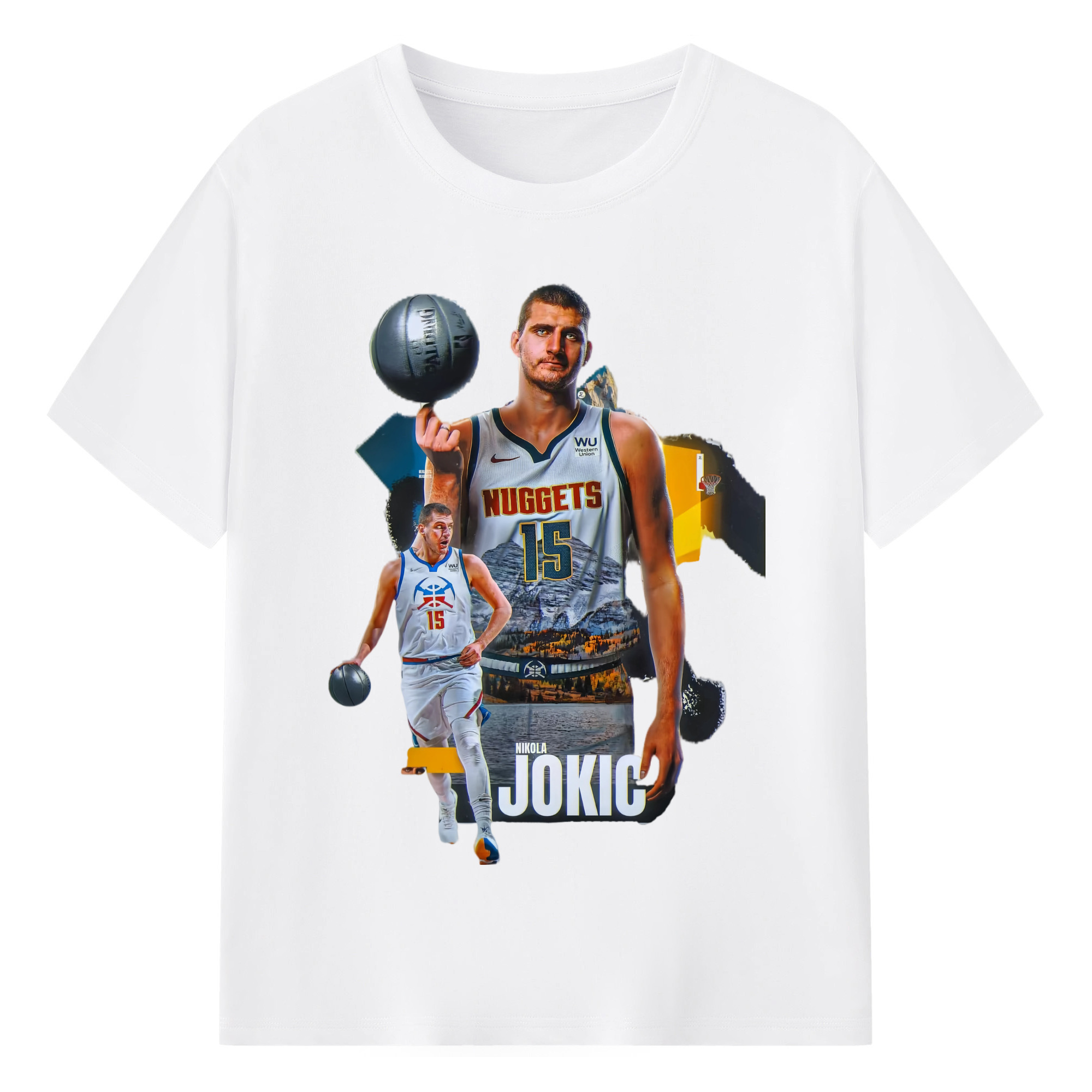 Nikola Jokic #15 Jersey T-shirt - 180g Cotton T-Shirt With Front Heat Transfer Print – Soft, Lightweight, Fitted Design – Comfortable Casual Wear For Sports & Everyday Use