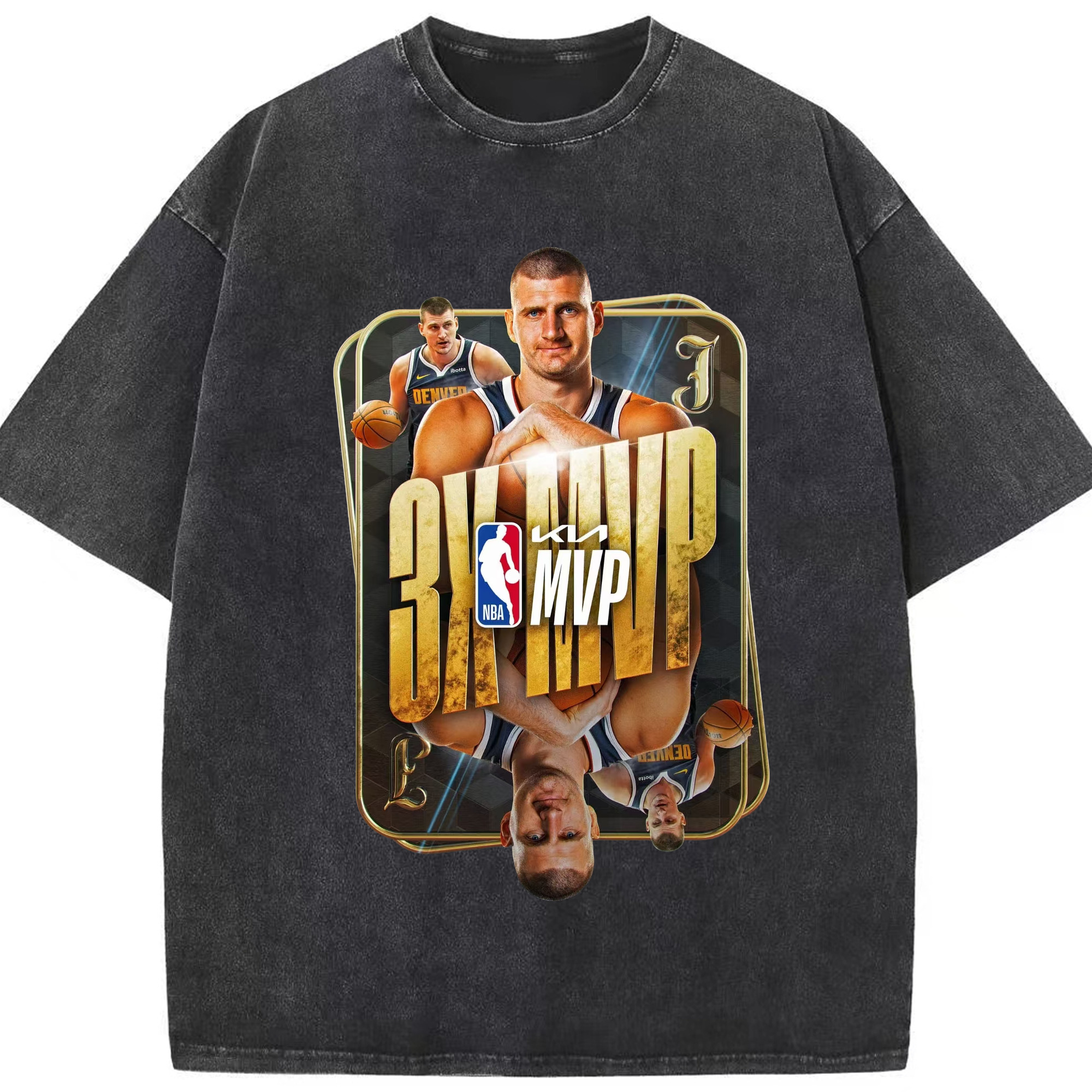Nikola Jokic MVP 2024 Graphic T-shirt - Washed Vintage Look 230g Cotton Oversized T-Shirt With Front Heat Transfer Print – Soft, Lightweight, Stylish Fit – Comfortable Casual Wear For Sports & Everyday Use